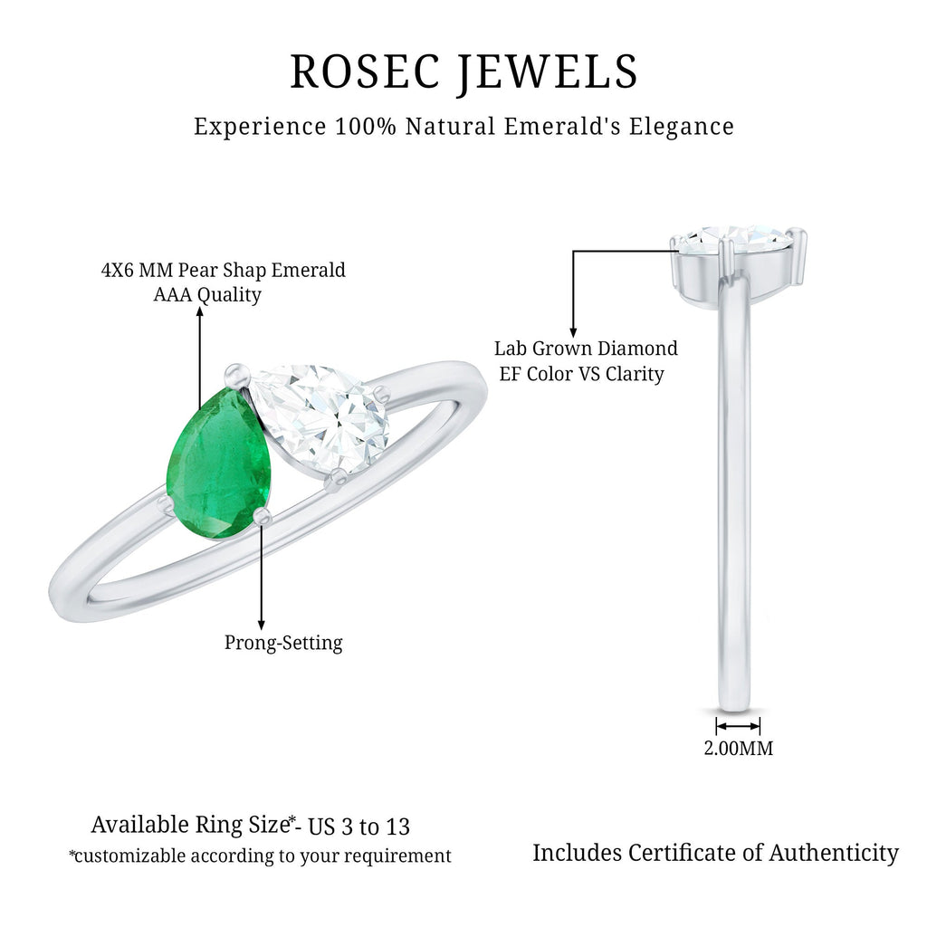 Pear Shape Emerald Ring – Two Stone Promise Ring With Diamond Accent Design