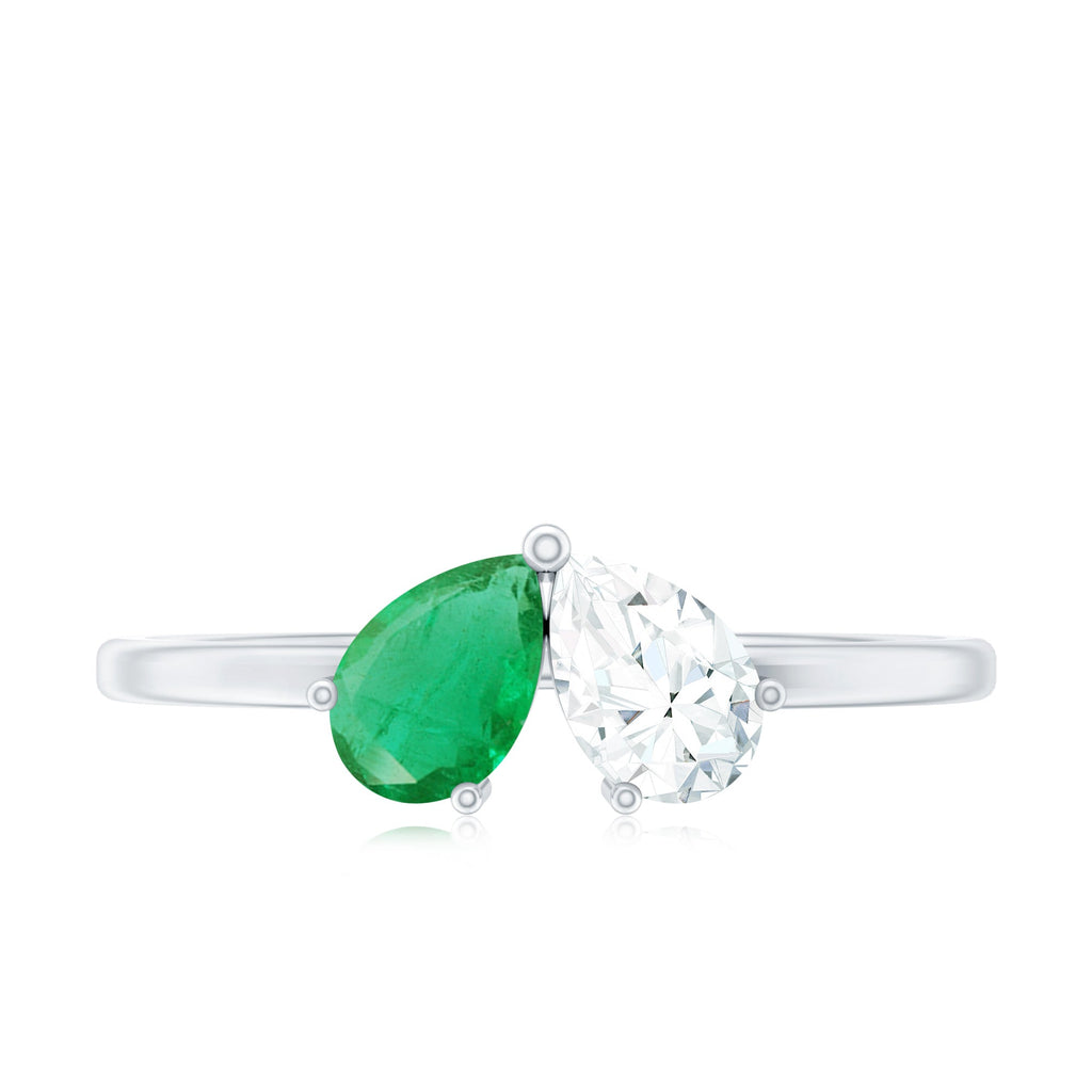 Pear Shape Emerald Ring – Two Stone Promise Ring With Diamond Accent Design