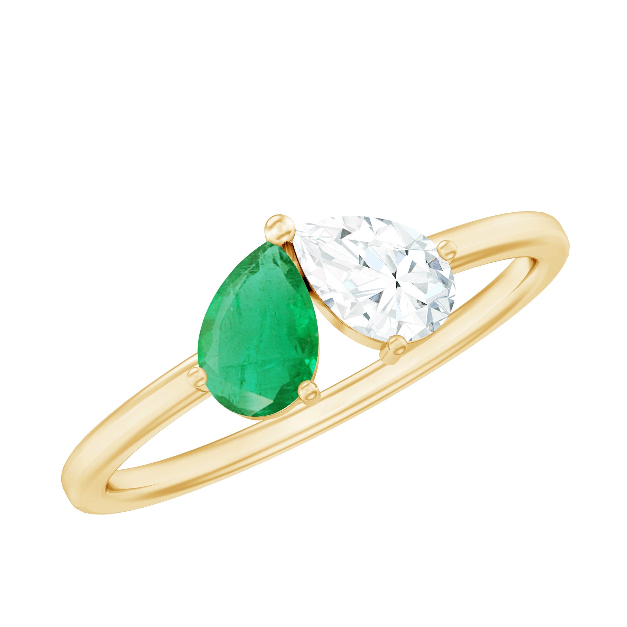 Pear Shape Emerald Ring – Two Stone Promise Ring With Diamond Accent Design