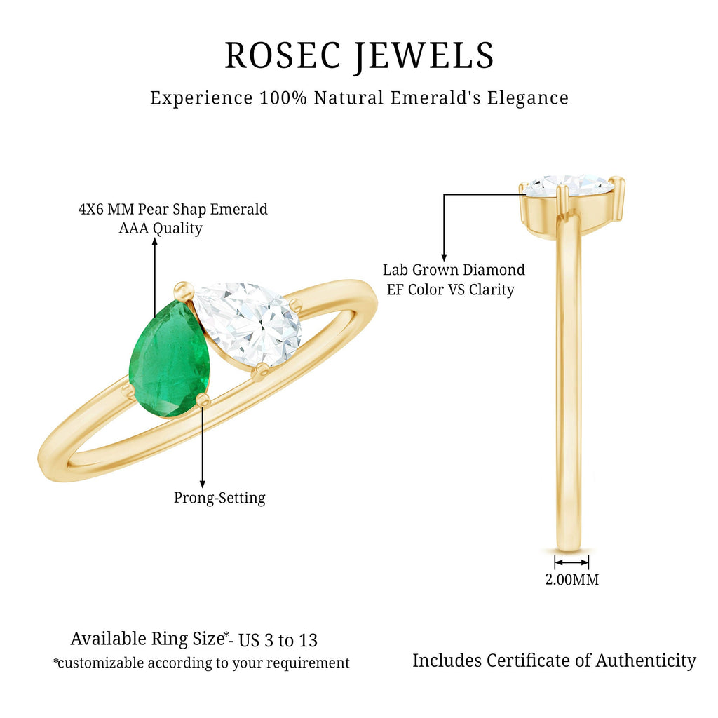 Pear Shape Emerald Ring – Two Stone Promise Ring With Diamond Accent Design