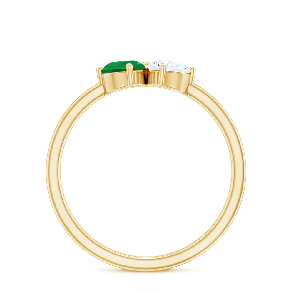 Pear Shape Emerald Ring – Two Stone Promise Ring With Diamond Accent Design