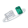 Certified Moissanite and Lab Grown Emerald Toi Et Moi Engagement Ring
