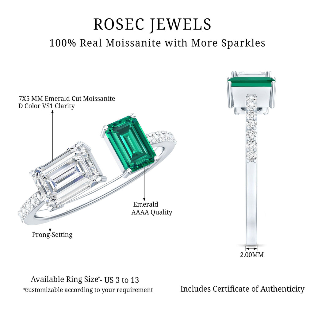 Certified Moissanite and Lab Grown Emerald Toi Et Moi Engagement Ring