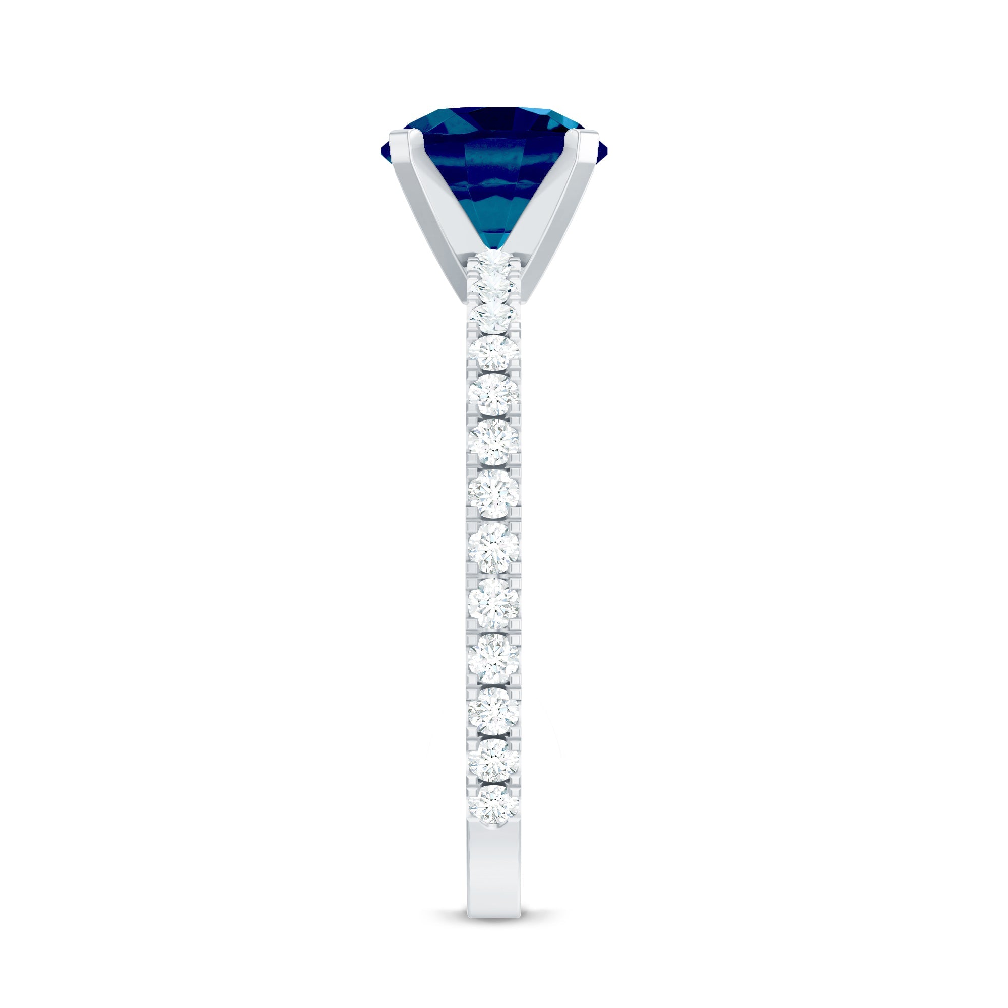 1.3 Carat Round London Blue Topaz Solitaire Ring with Diamond Side Stones