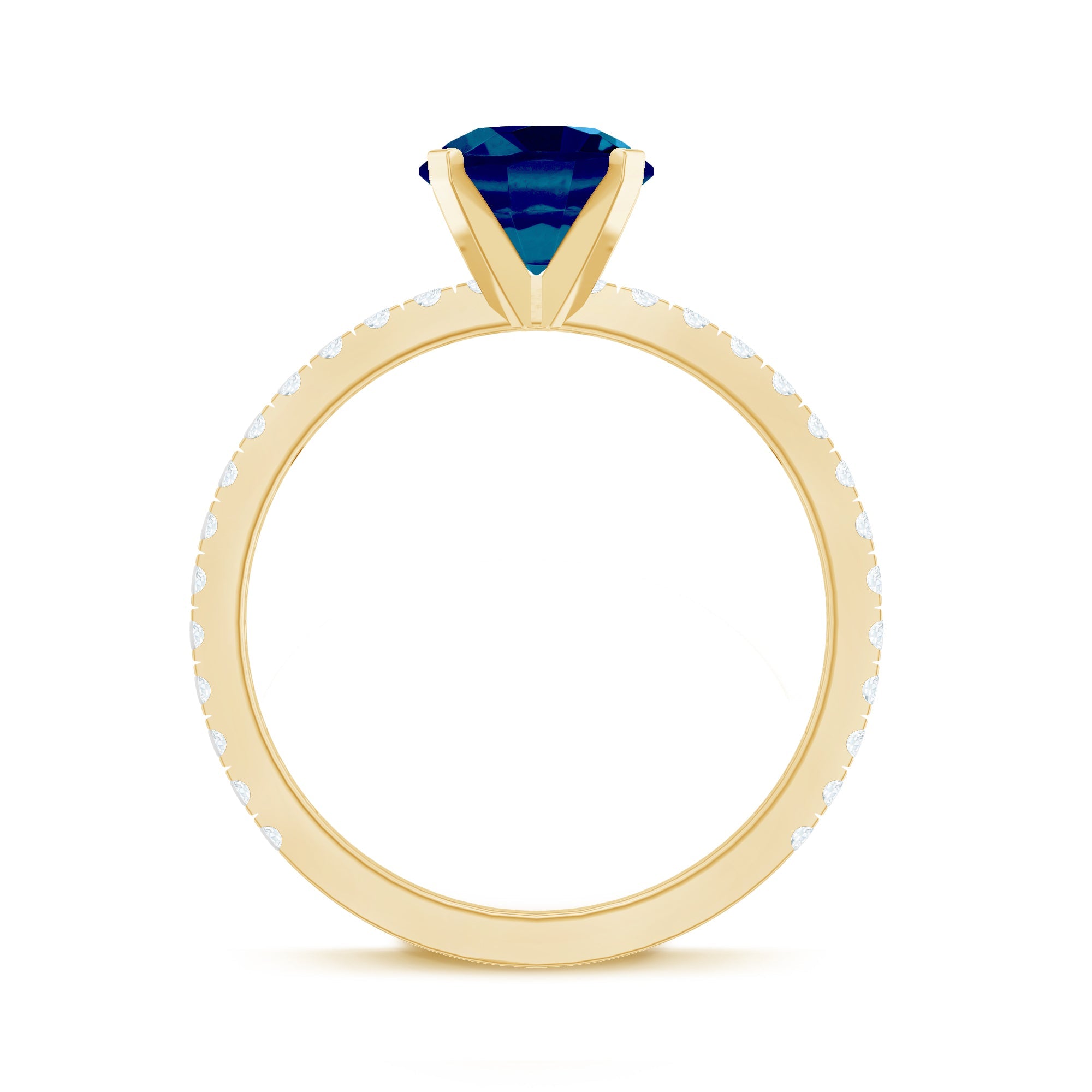1.3 Carat Round London Blue Topaz Solitaire Ring with Diamond Side Stones