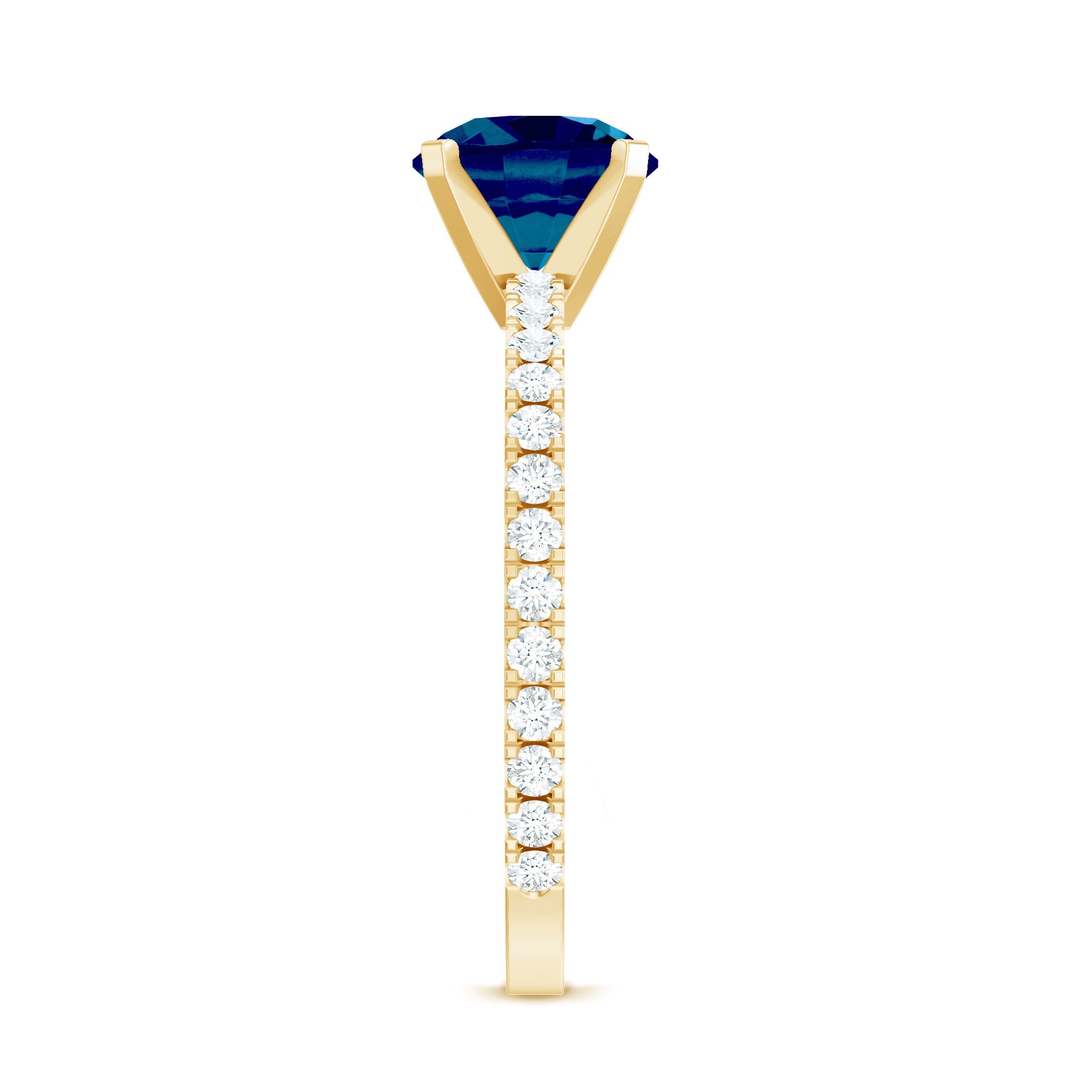 1.3 Carat Round London Blue Topaz Solitaire Ring with Diamond Side Stones