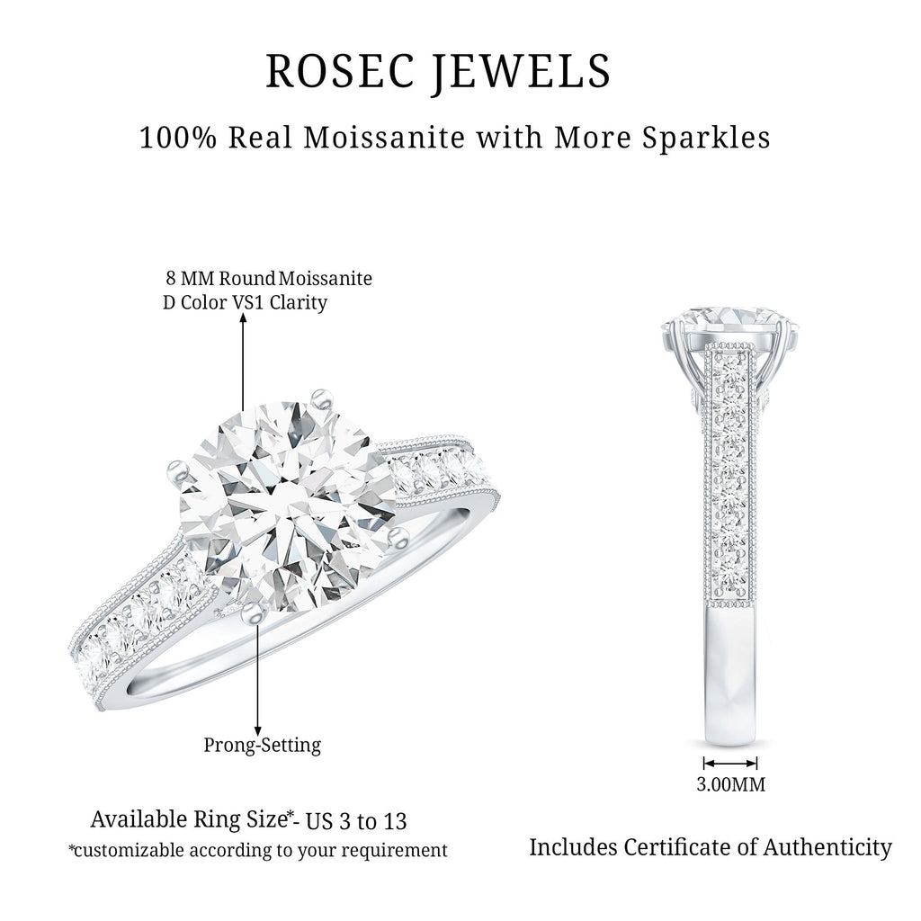 Certified 2 Carat Moissanite Solitaire Engagement Ring With Side Stones