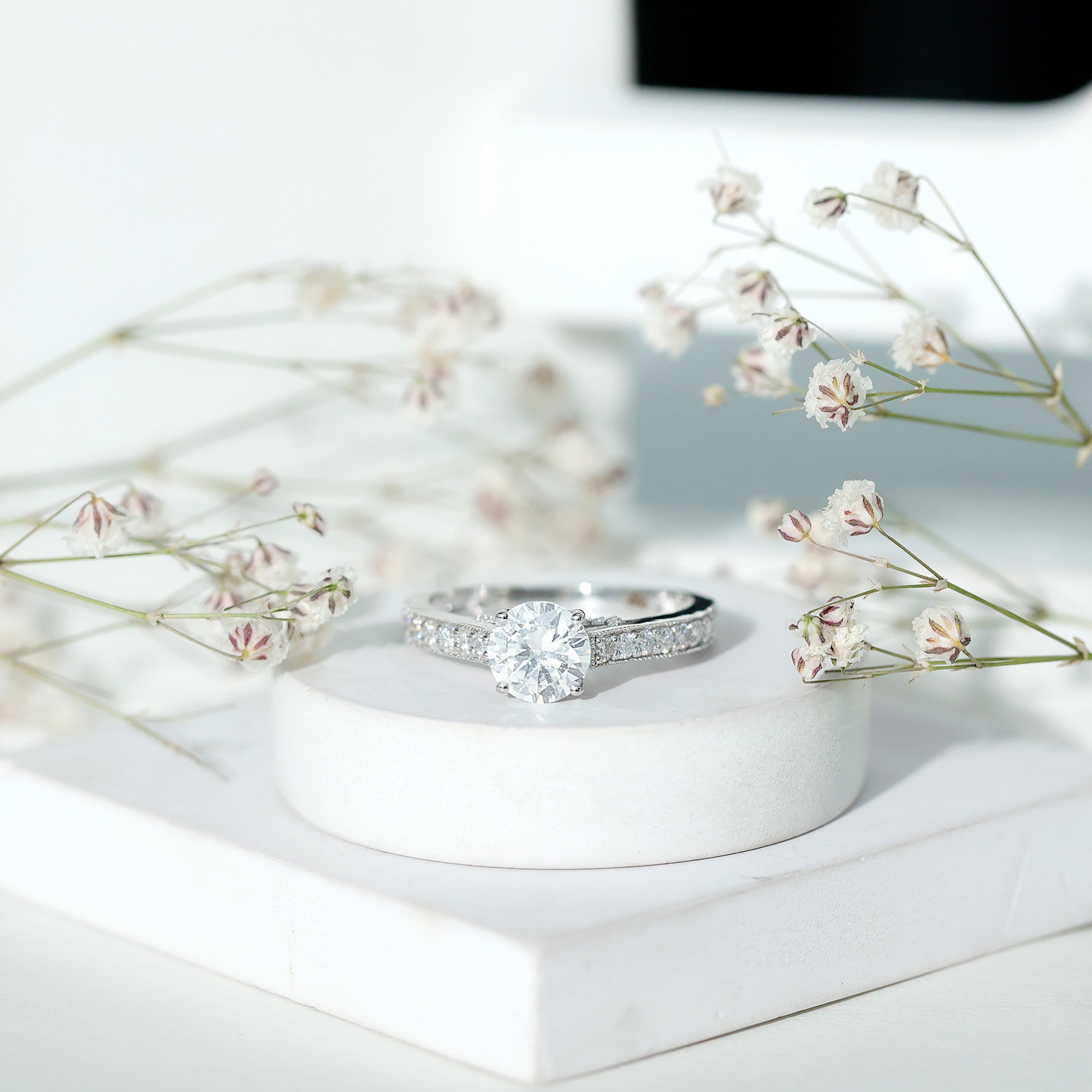 Certified 2 Carat Moissanite Solitaire Engagement Ring With Side Stones