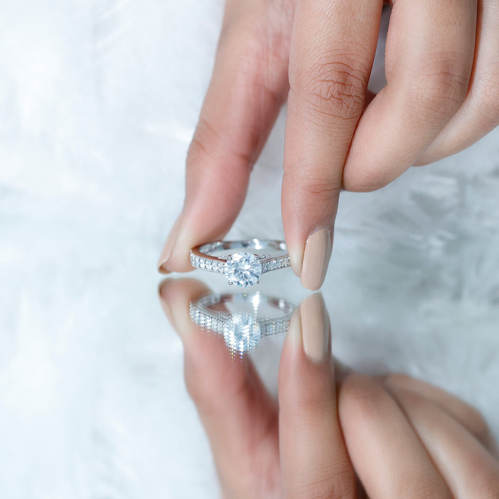 Certified 2 Carat Moissanite Solitaire Engagement Ring With Side Stones