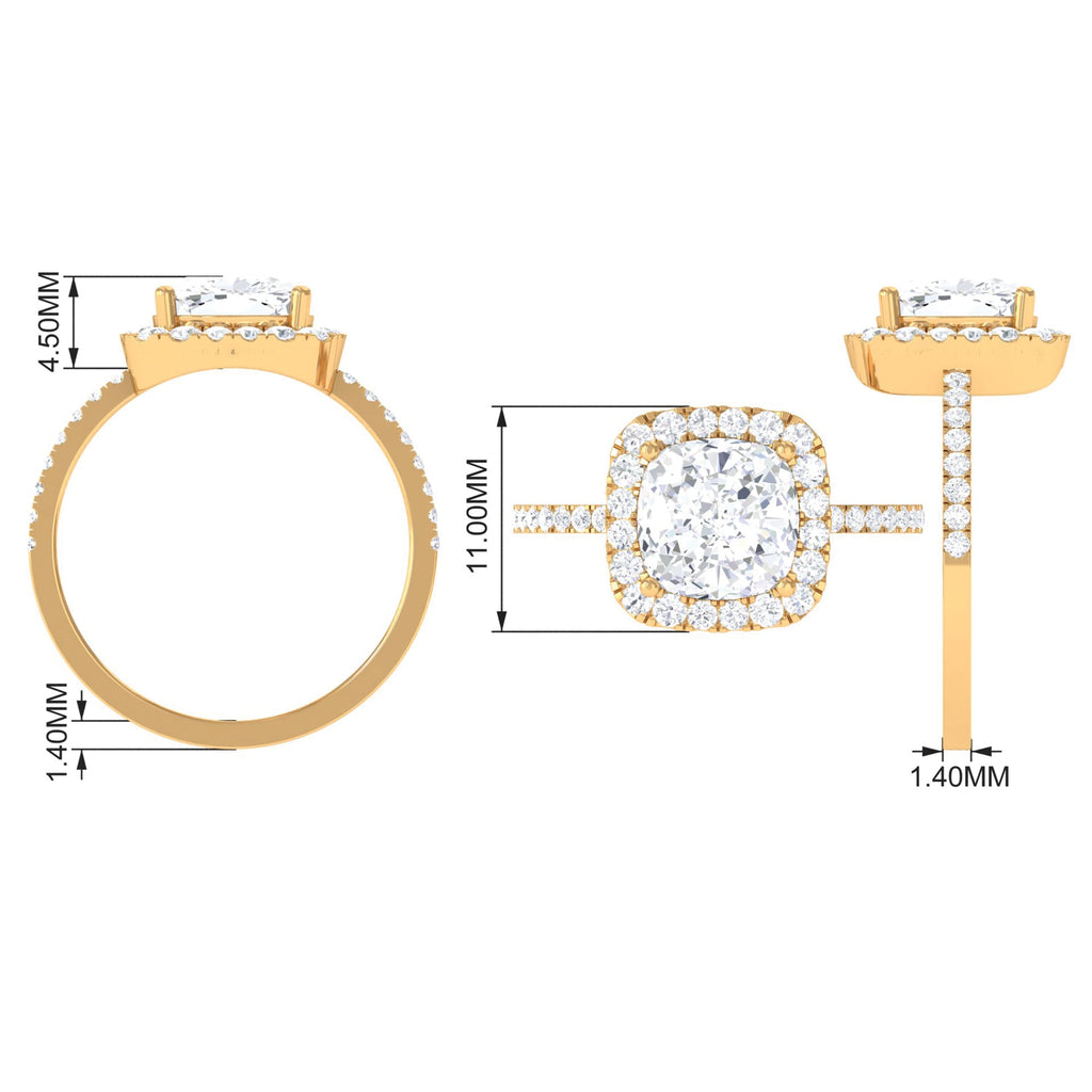 3 Carat Cushion Cut Moissanite Halo Engagement Ring for Women