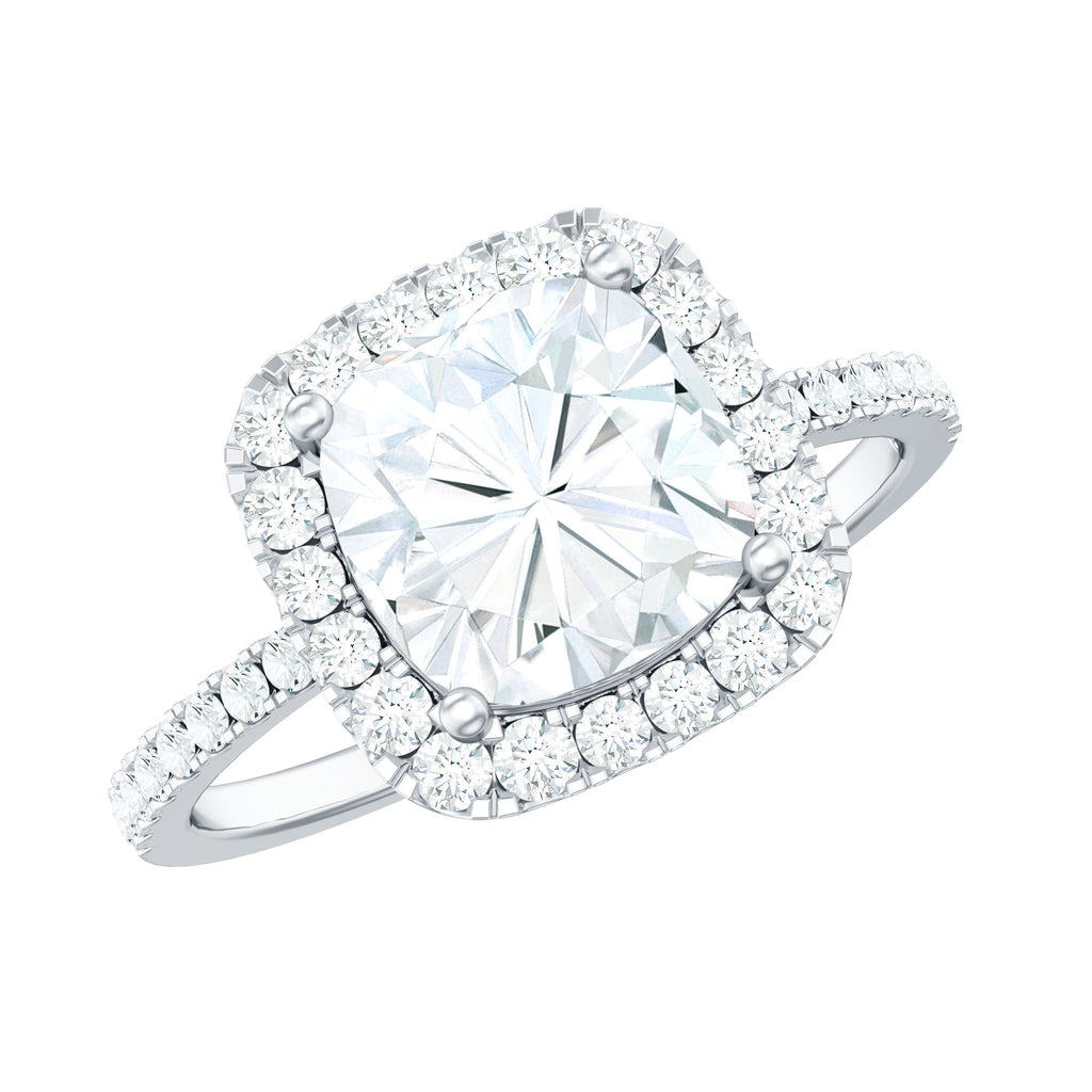 3 Carat Cushion Cut Moissanite Halo Engagement Ring for Women