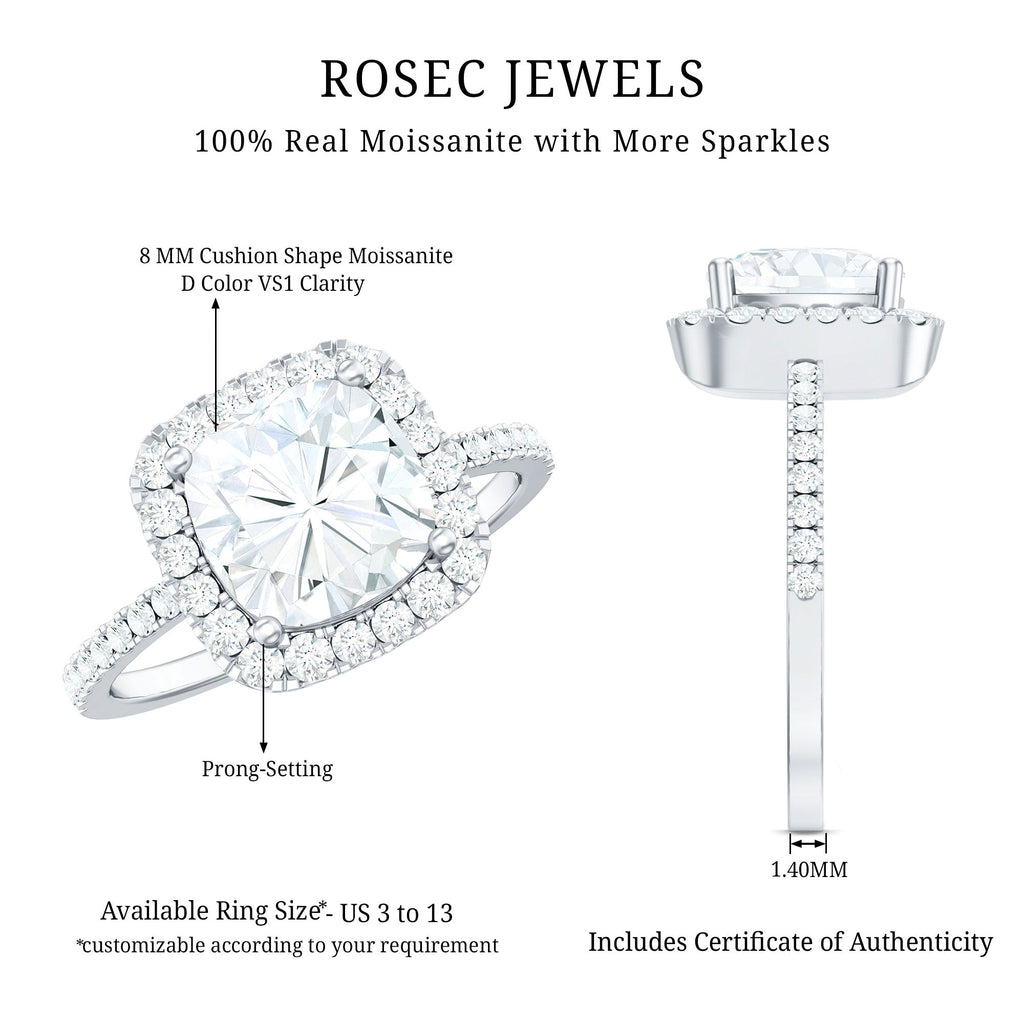 3 Carat Cushion Cut Moissanite Halo Engagement Ring for Women