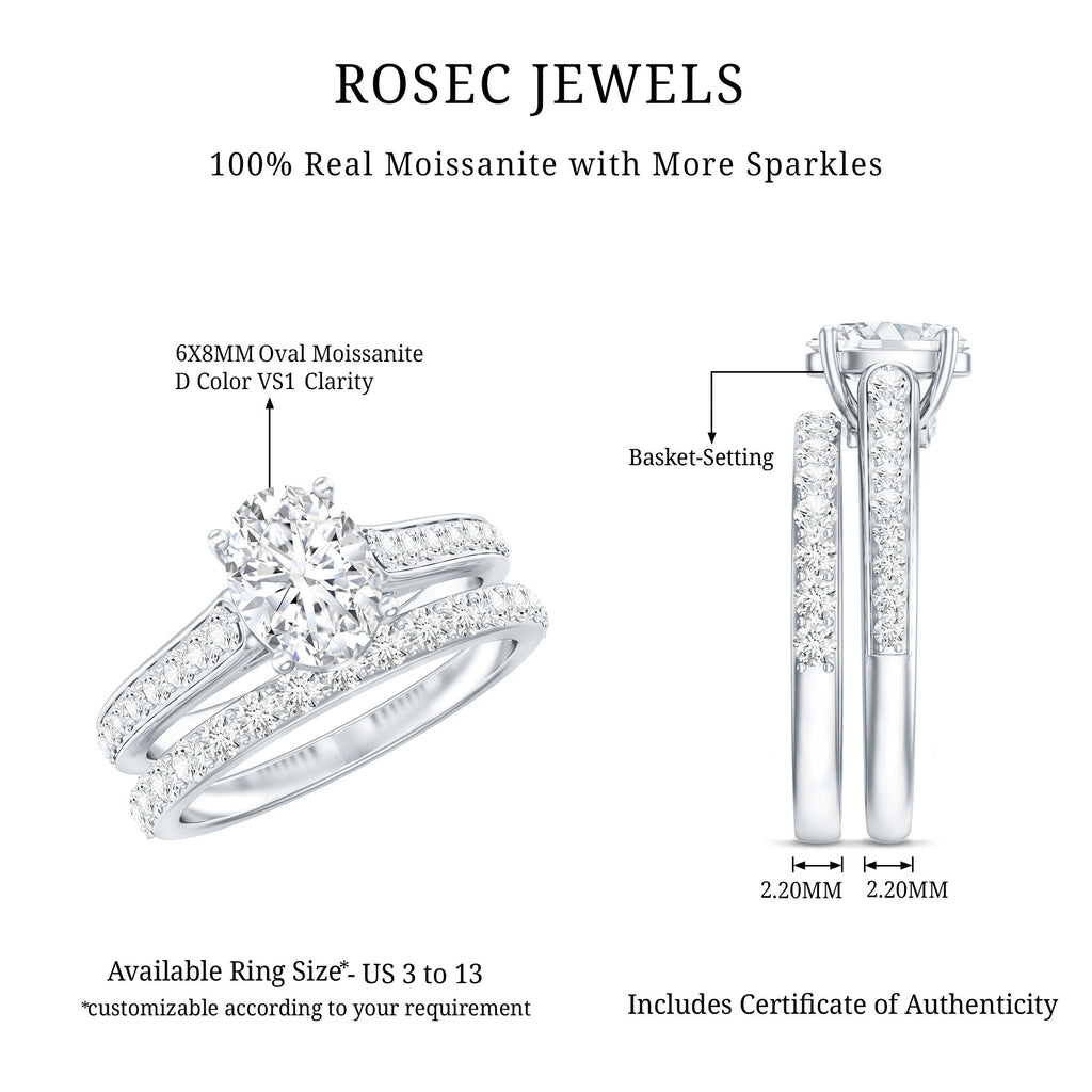 Certified Moissanite Oval Engagement Ring Set