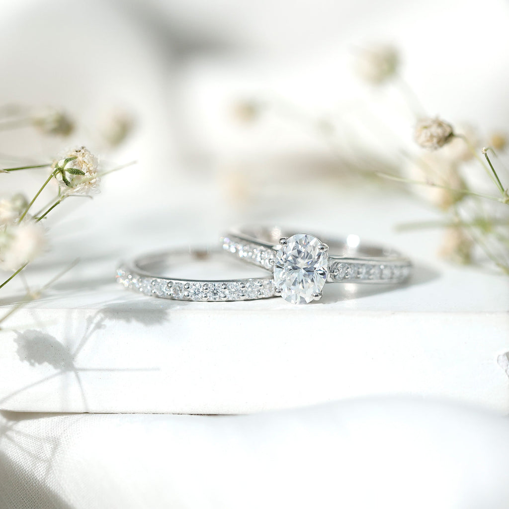 Certified Moissanite Oval Engagement Ring Set