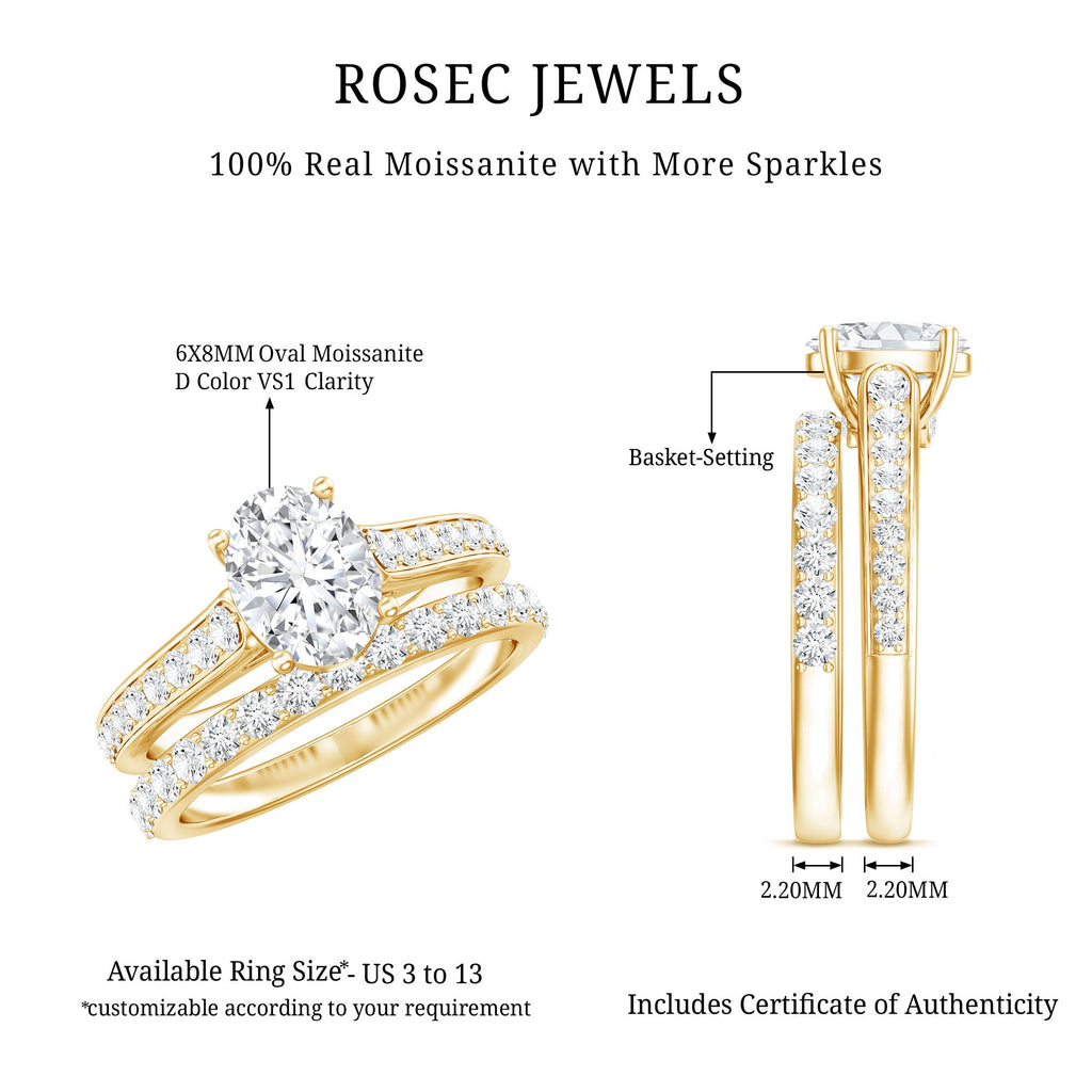 Certified Moissanite Oval Engagement Ring Set