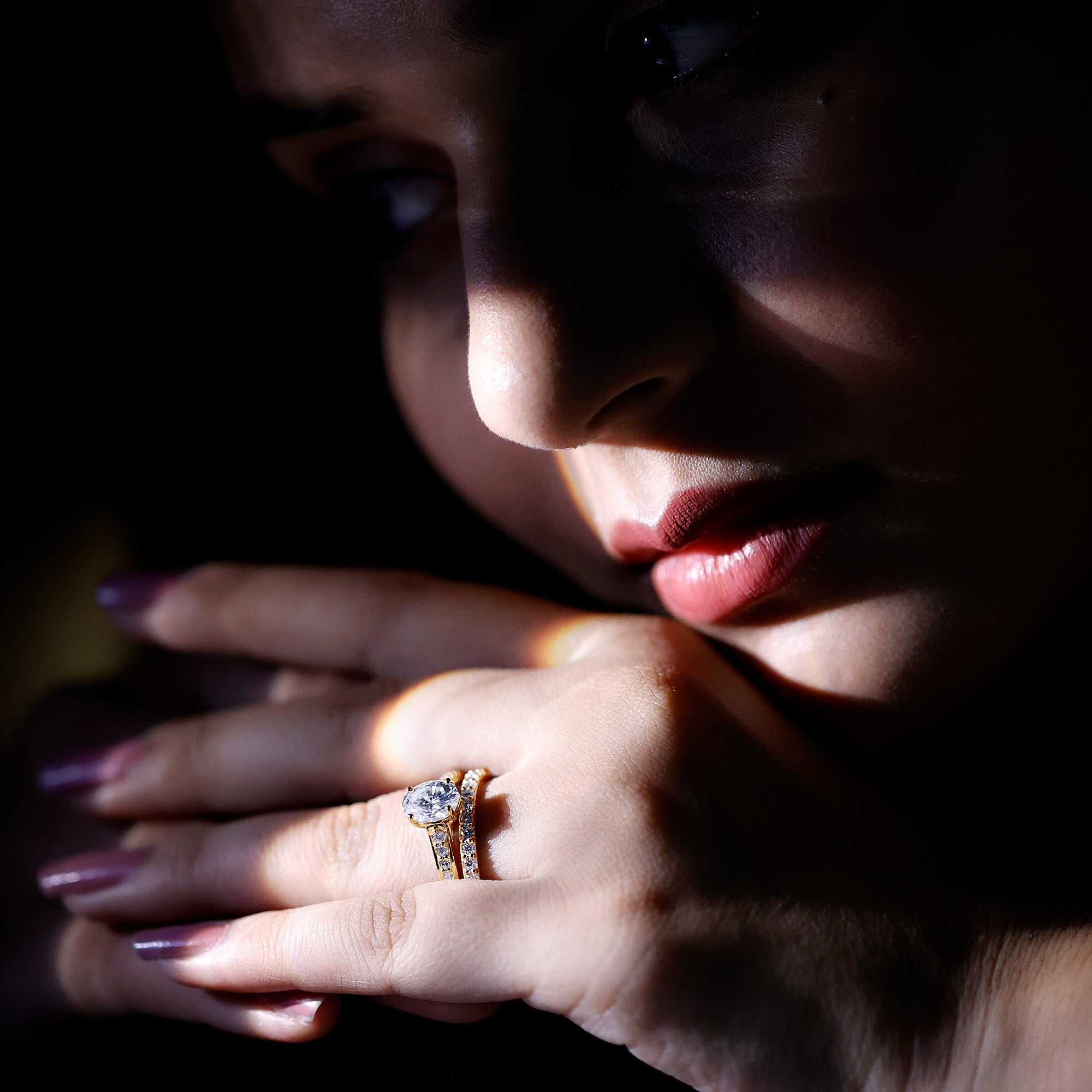 Certified Moissanite Oval Engagement Ring Set