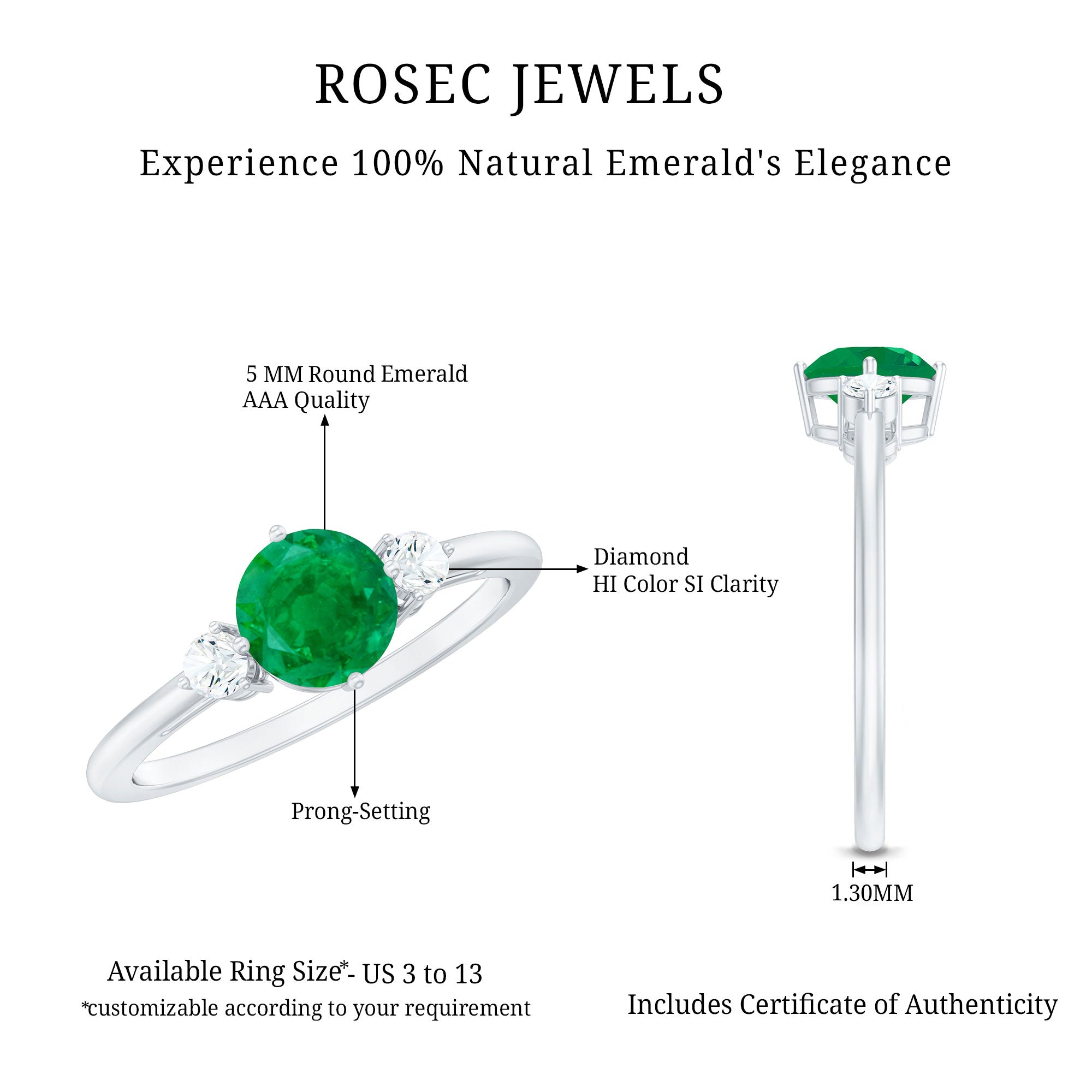 Emerald Promise Ring – Natural Emerald And Diamond Three Stone Engagement Ring