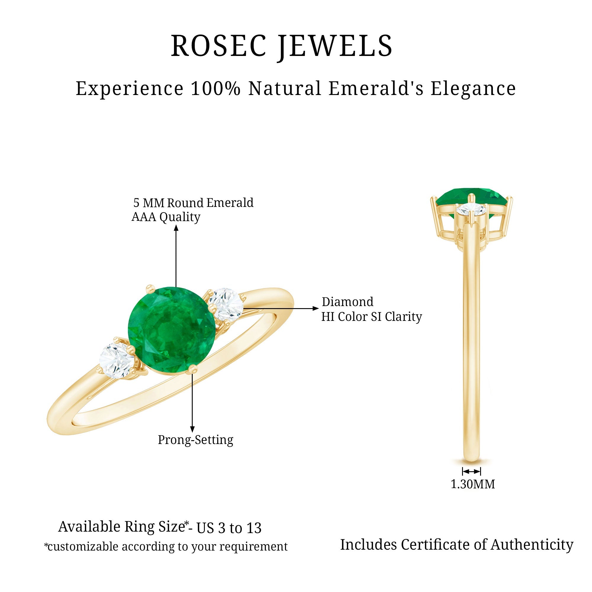 Emerald Promise Ring – Natural Emerald And Diamond Three Stone Engagement Ring