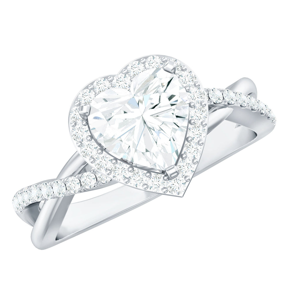 Heart Shape Moissanite Ring – Halo Engagement with Criss Cross Band Design