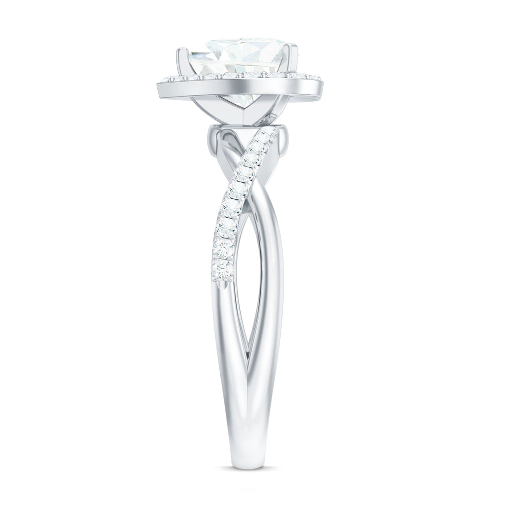 Heart Shape Moissanite Ring – Halo Engagement with Criss Cross Band Design