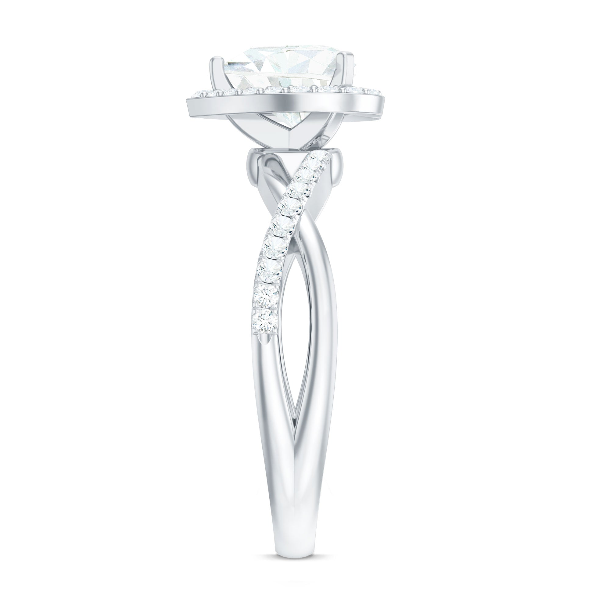 Heart Shape Moissanite Ring – Halo Engagement with Criss Cross Band Design