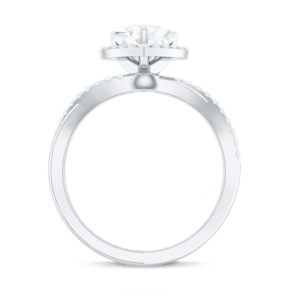 Heart Shape Moissanite Ring – Halo Engagement with Criss Cross Band Design
