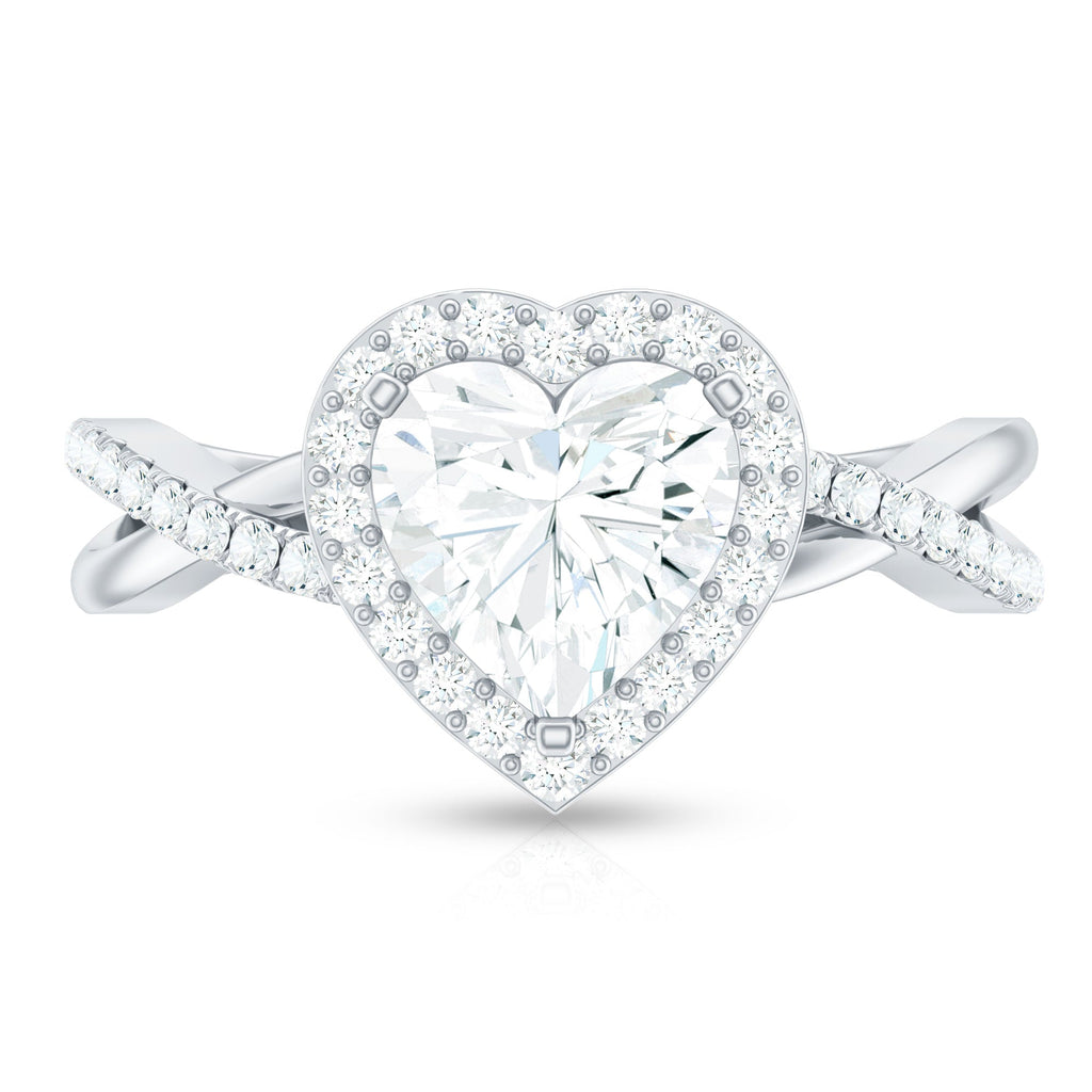Heart Shape Moissanite Ring – Halo Engagement with Criss Cross Band Design
