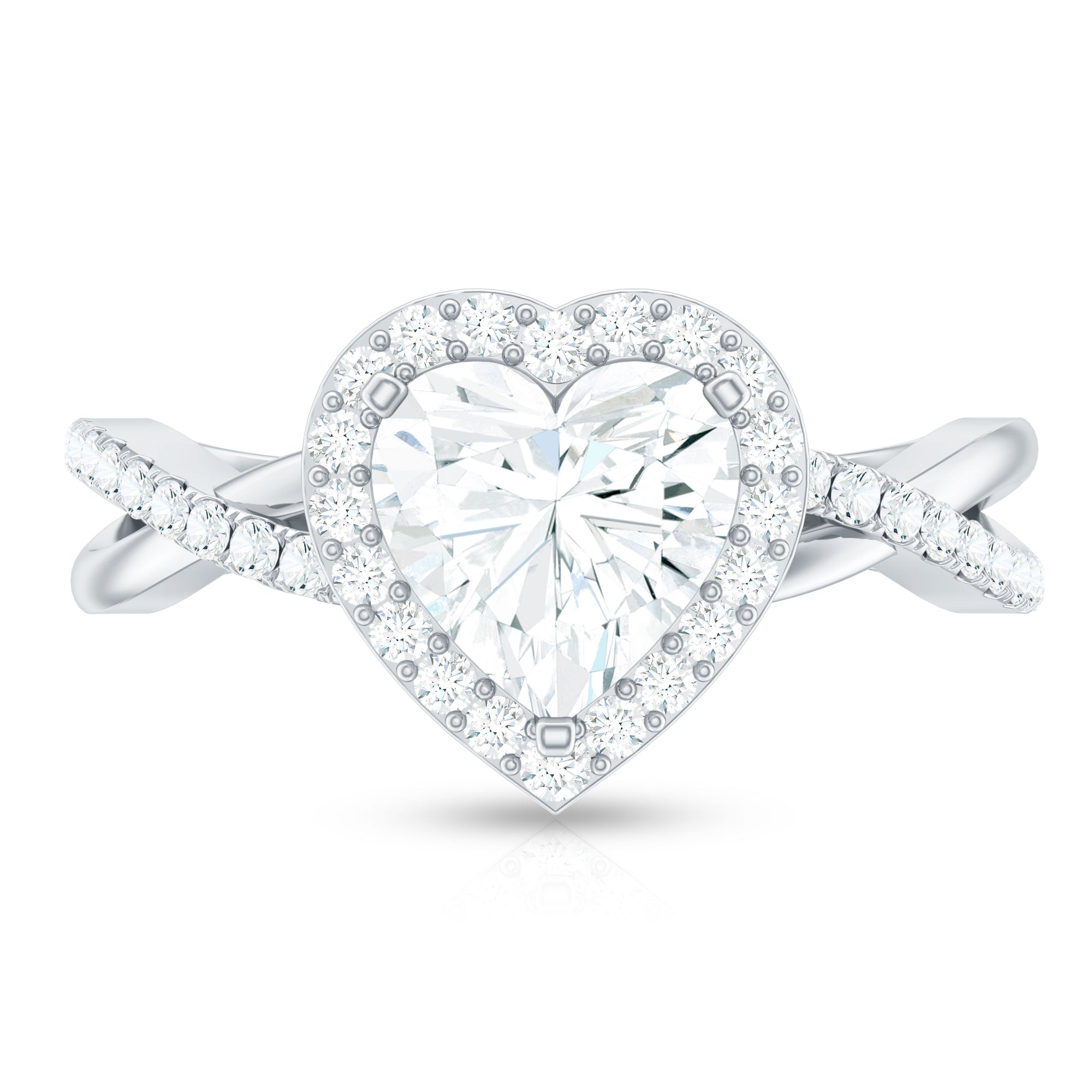 Heart Shape Moissanite Ring – Halo Engagement with Criss Cross Band Design