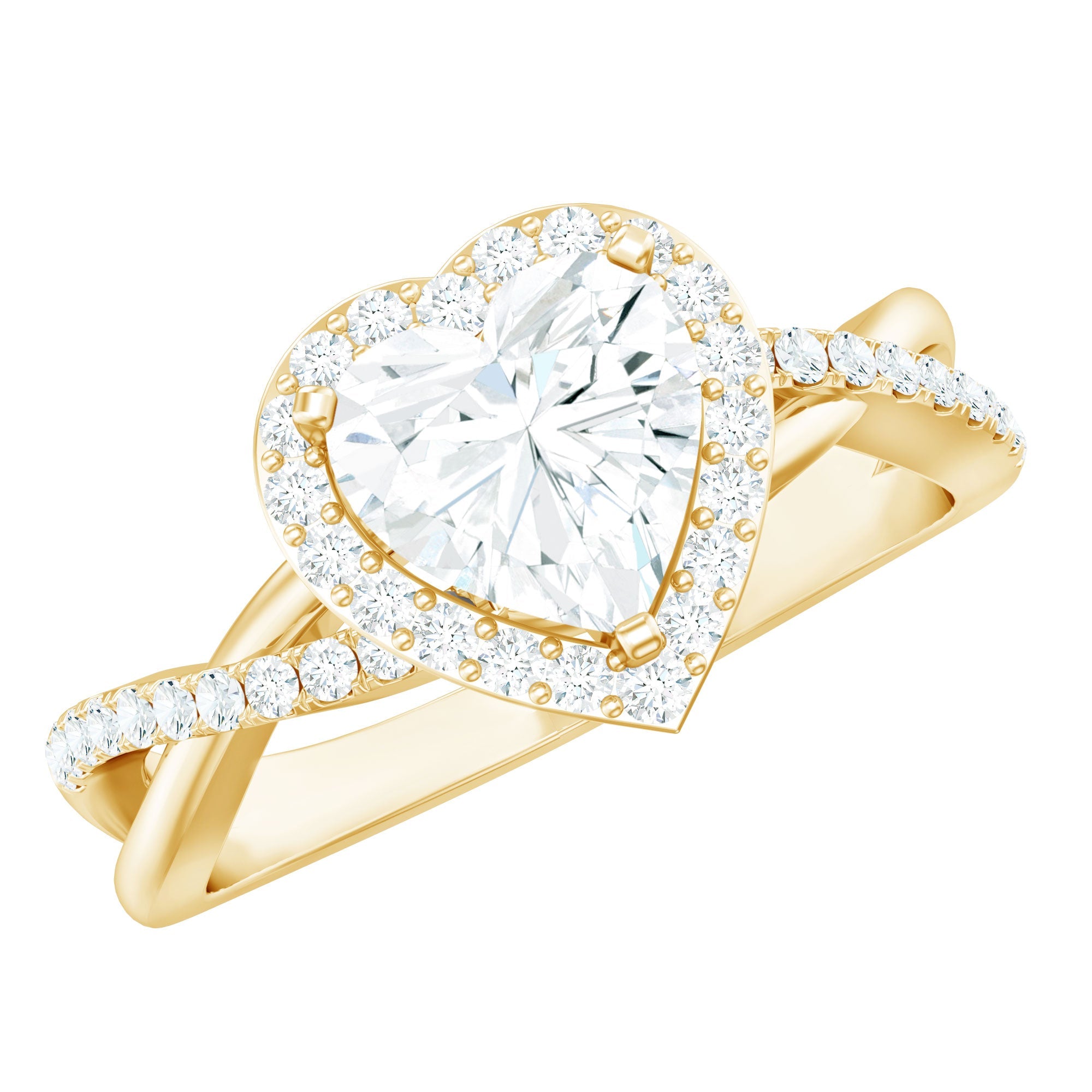 Heart Shape Moissanite Ring – Halo Engagement with Criss Cross Band Design