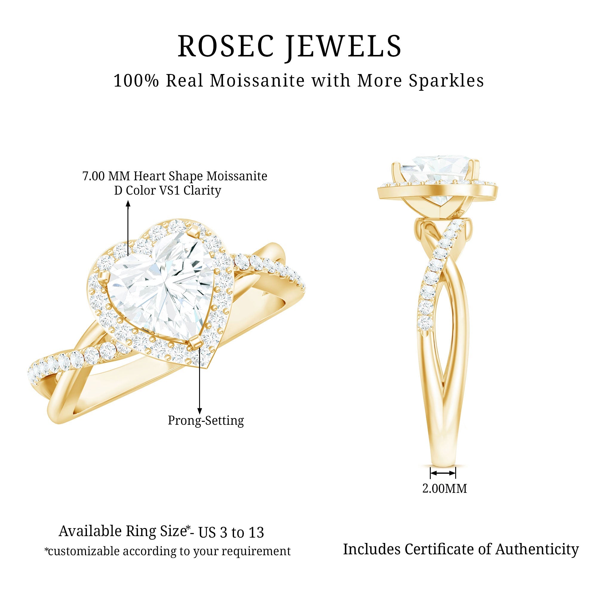 Heart Shape Moissanite Ring – Halo Engagement with Criss Cross Band Design