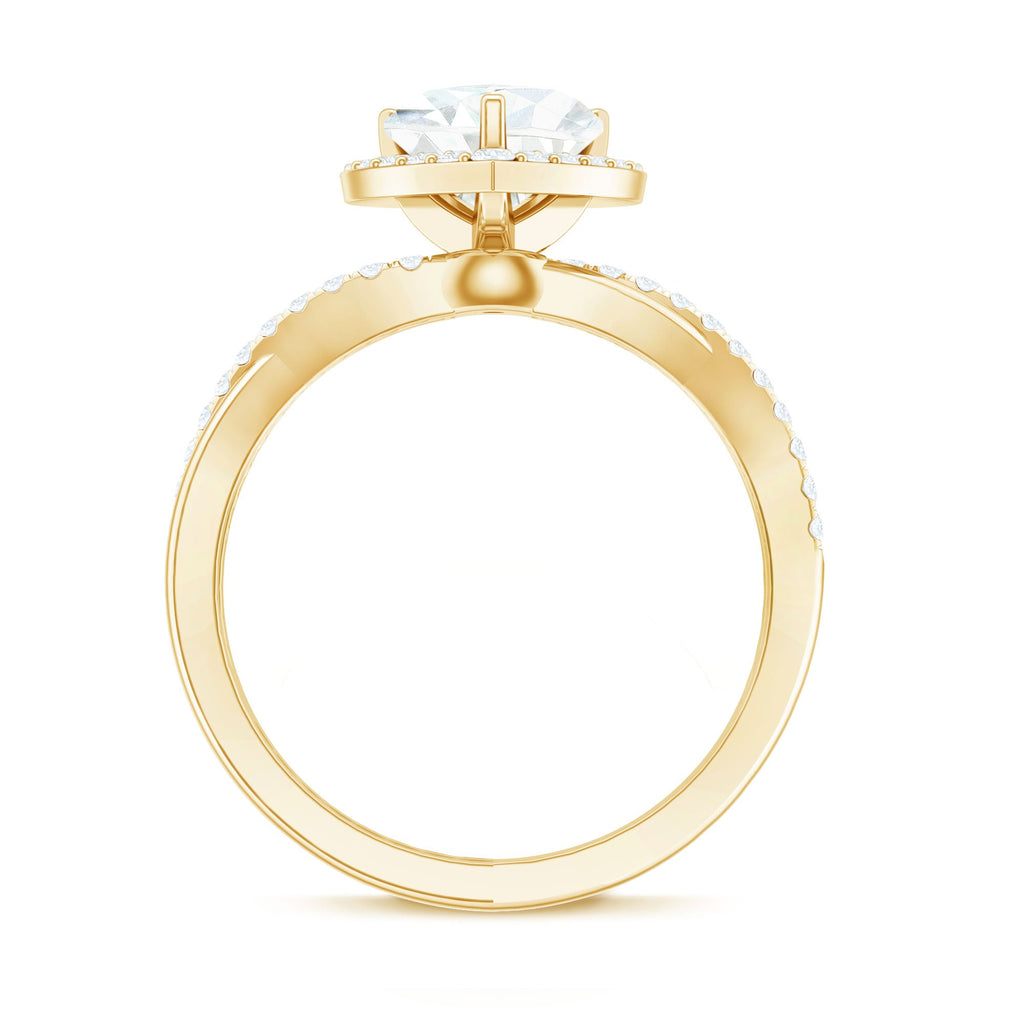 Heart Shape Moissanite Ring – Halo Engagement with Criss Cross Band Design