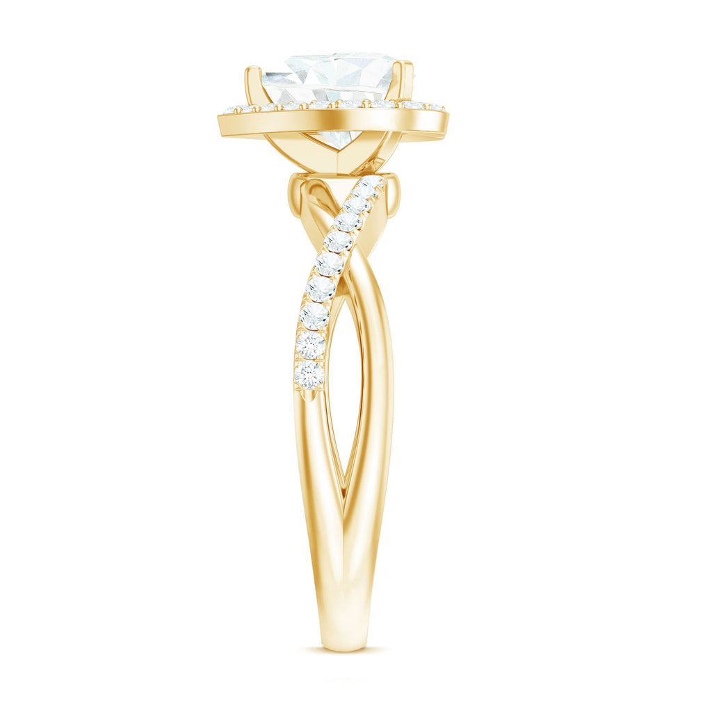 Heart Shape Moissanite Ring – Halo Engagement with Criss Cross Band Design