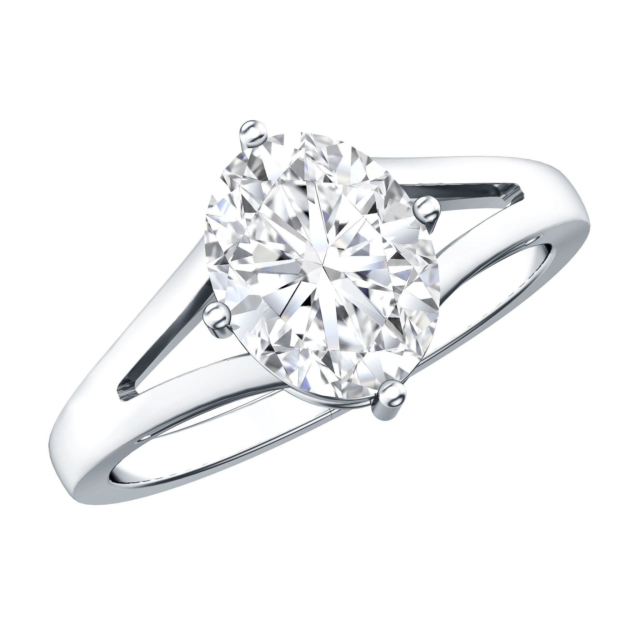 Oval Moissanite Engagement Ring – 2 Carat Solitaire Split Shank Band