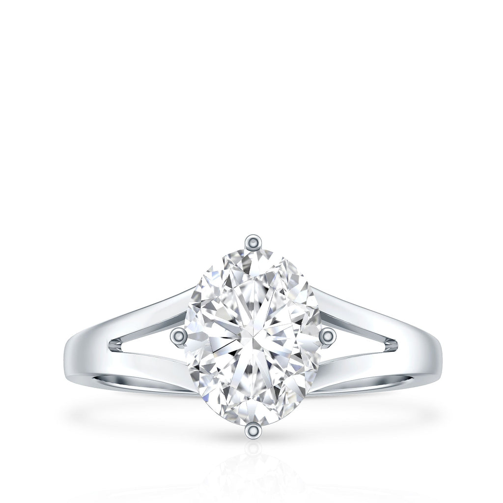 Oval Moissanite Engagement Ring – 2 Carat Solitaire Split Shank Band