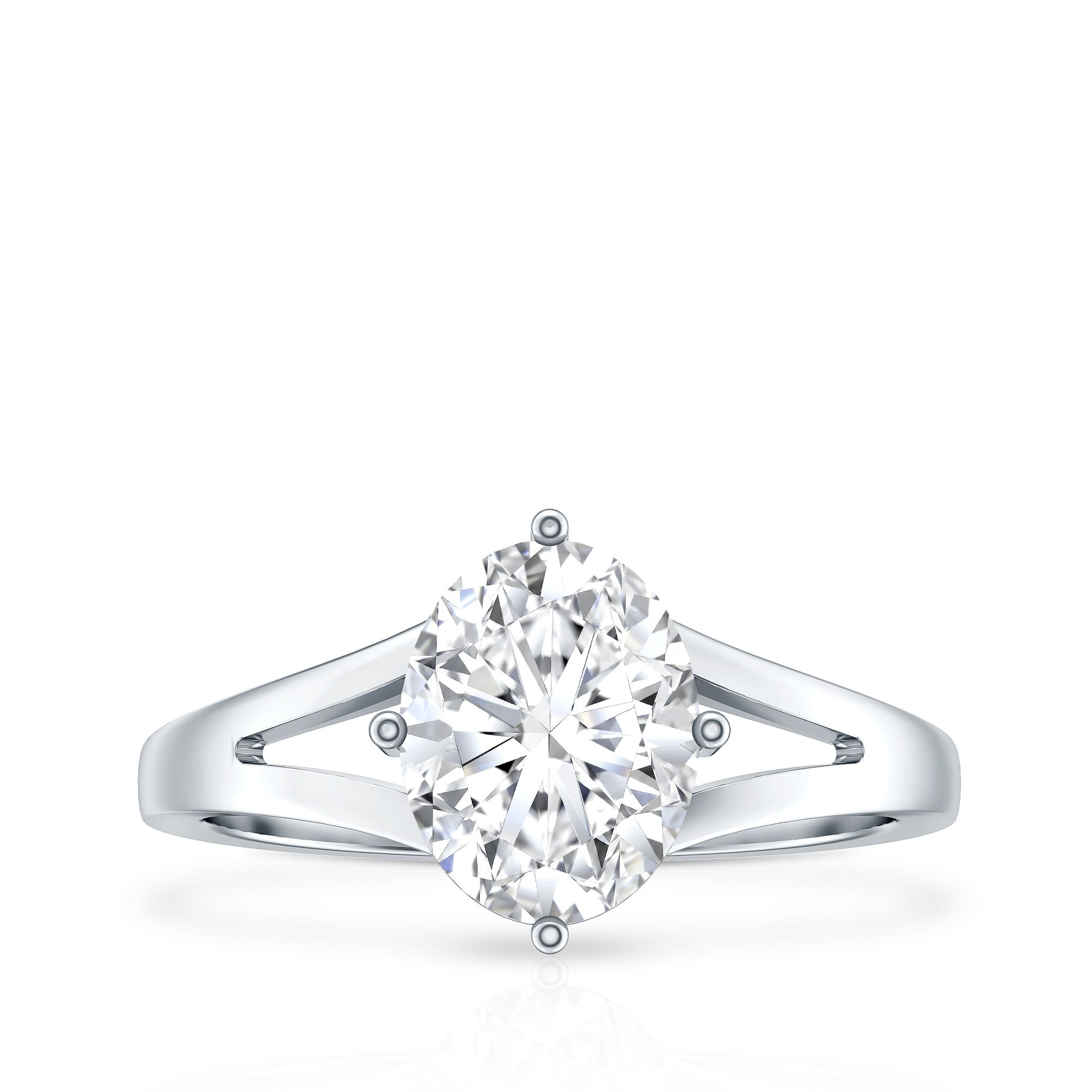 Oval Moissanite Engagement Ring – 2 Carat Solitaire Split Shank Band