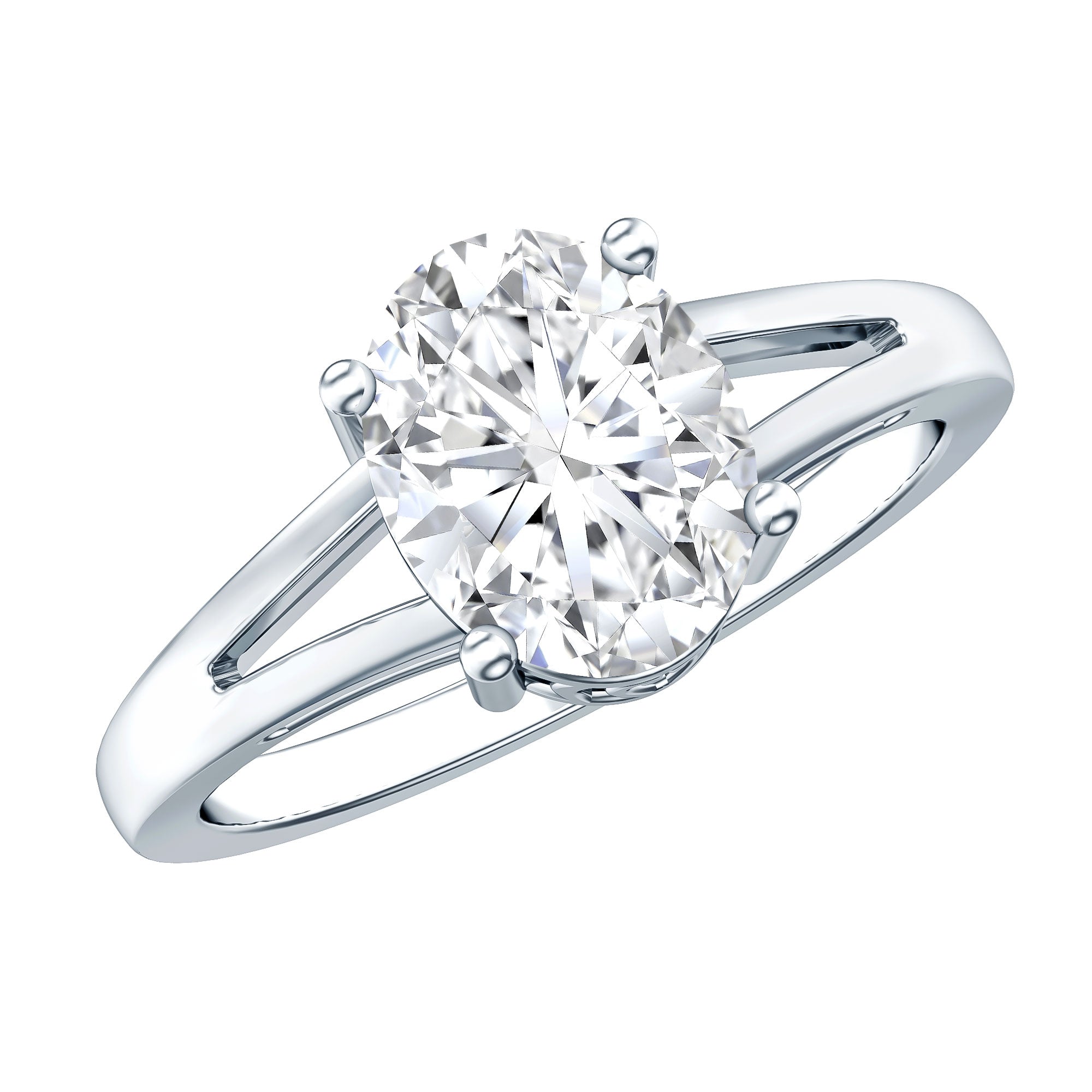 Oval Moissanite Engagement Ring – Solitaire Split Shank With Brilliant Cut Stone