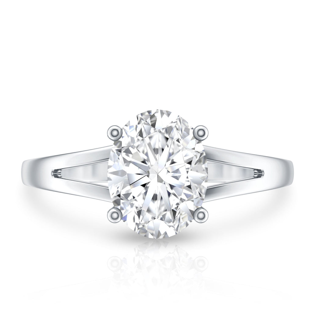 Oval Moissanite Engagement Ring – Solitaire Split Shank With Brilliant Cut Stone