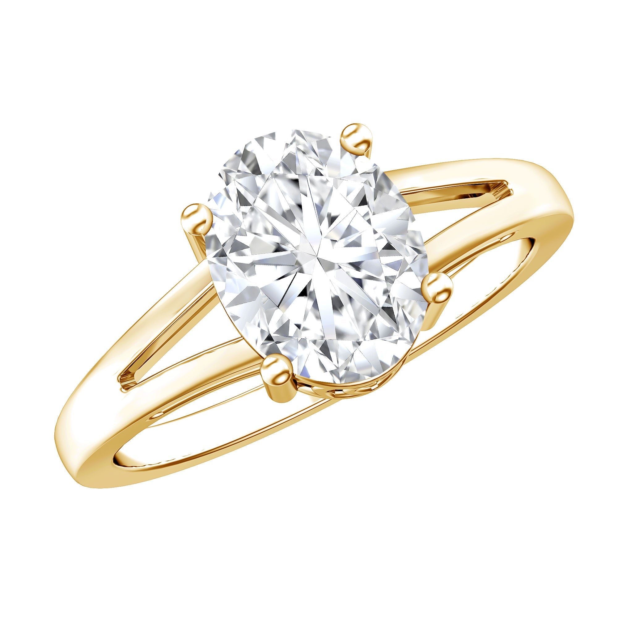 Oval Moissanite Engagement Ring – Solitaire Split Shank With Brilliant Cut Stone