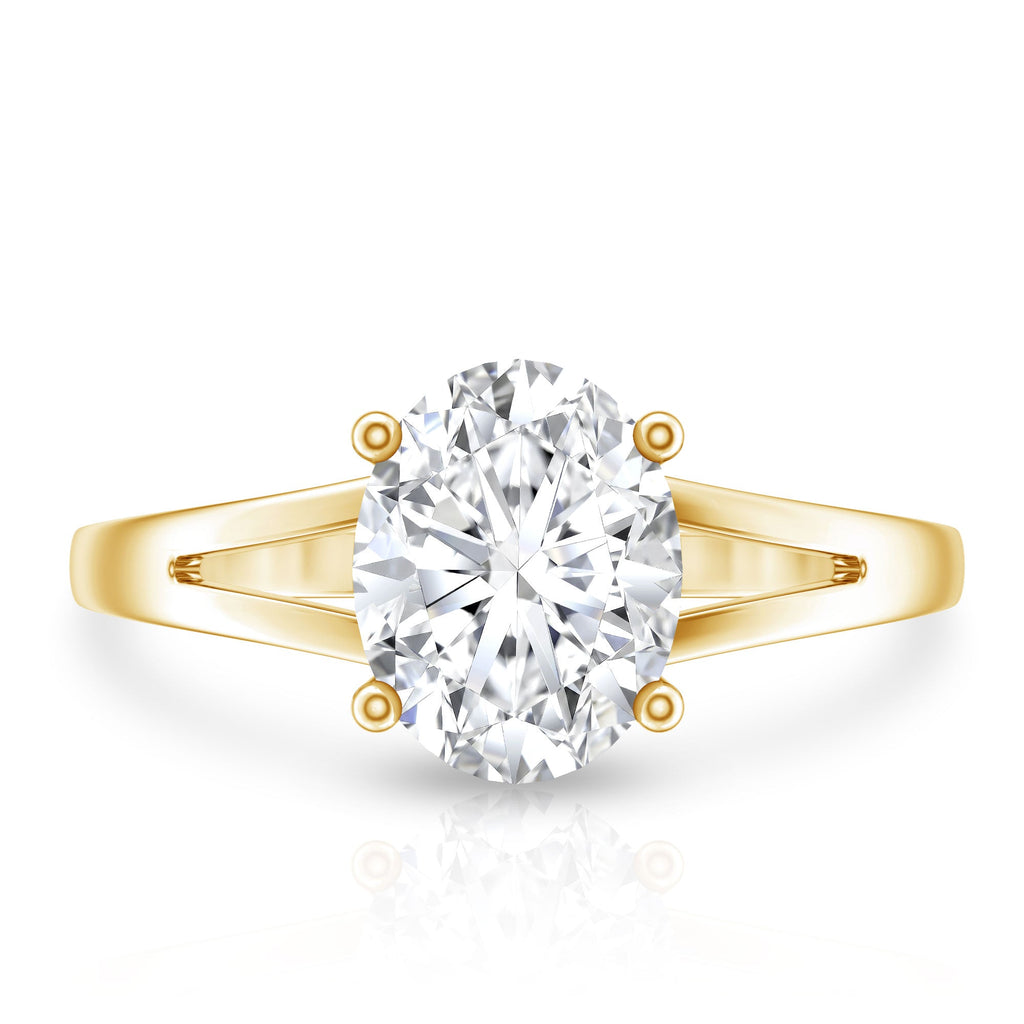 Oval Moissanite Engagement Ring – Solitaire Split Shank With Brilliant Cut Stone