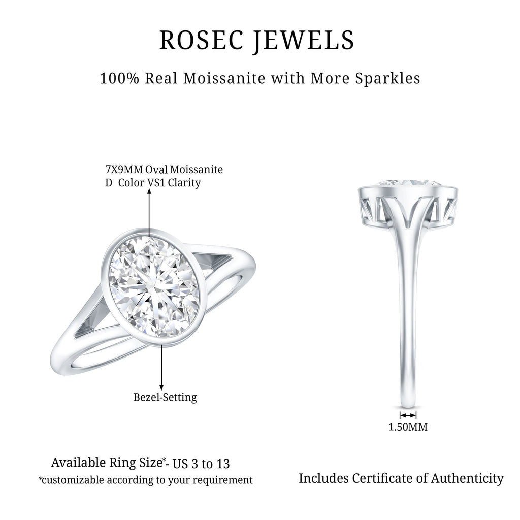 Certified 2 Carat Oval Moissanite Solitaire Engagement Ring in Split Shank