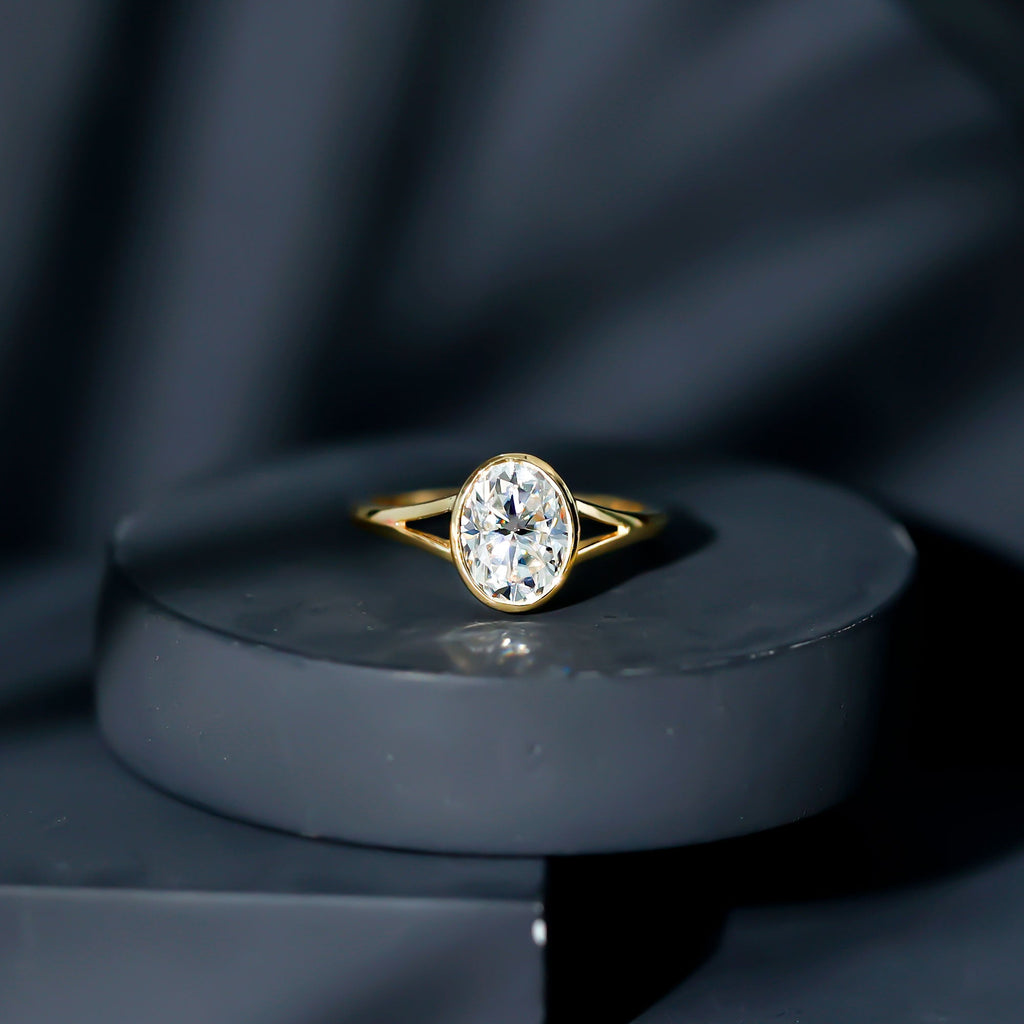 Certified 2 Carat Oval Moissanite Solitaire Engagement Ring in Split Shank