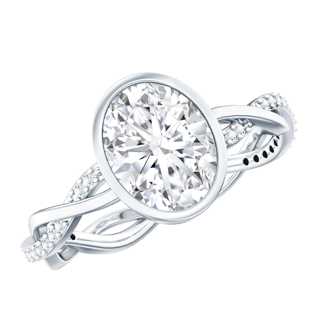 Moissanite Engagement Ring - Oval Cut Bezel Set With Braided Shank Band