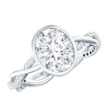 Moissanite Engagement Ring - Oval Cut Bezel Set With Braided Shank Band