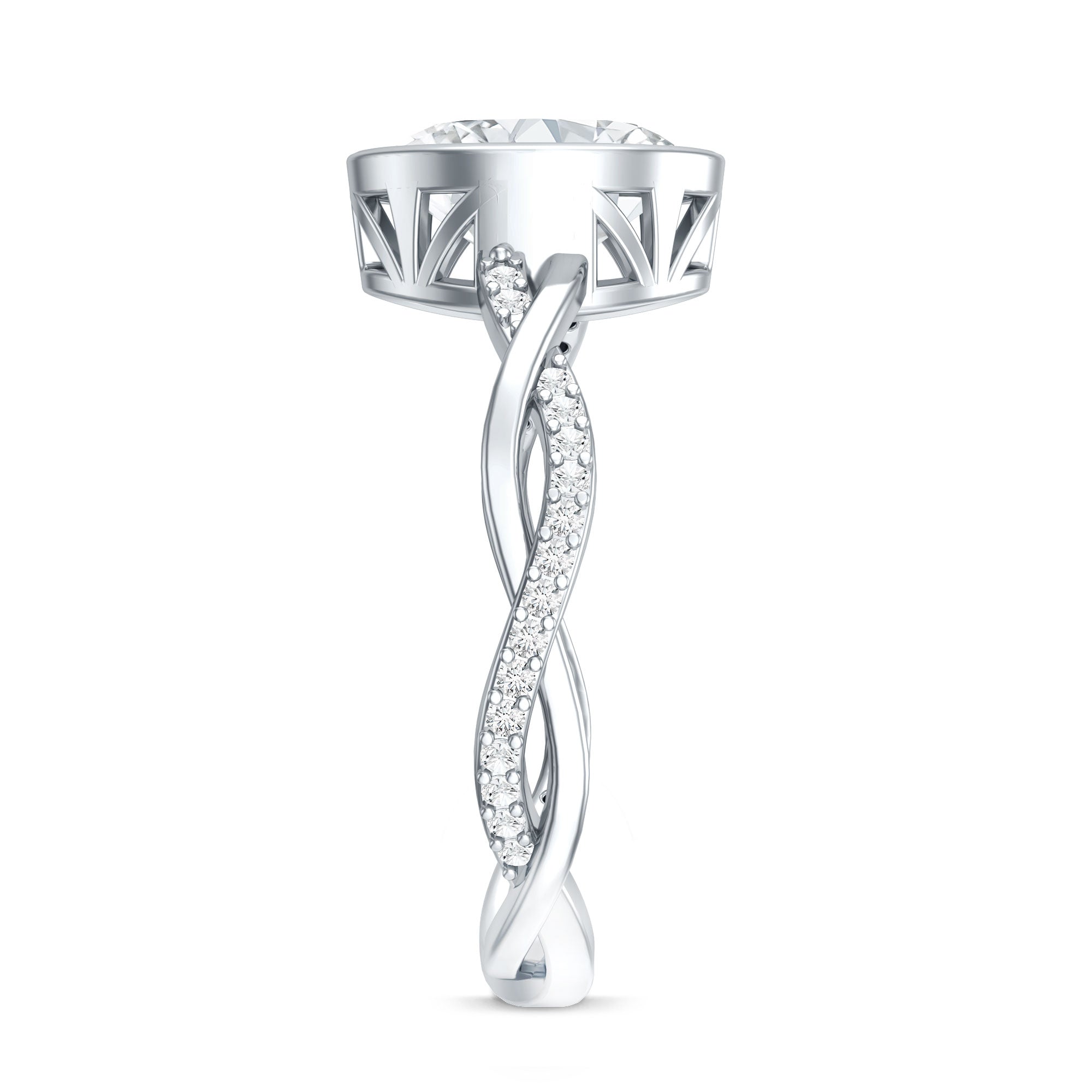 Moissanite Engagement Ring - Oval Cut Bezel Set With Braided Shank Band