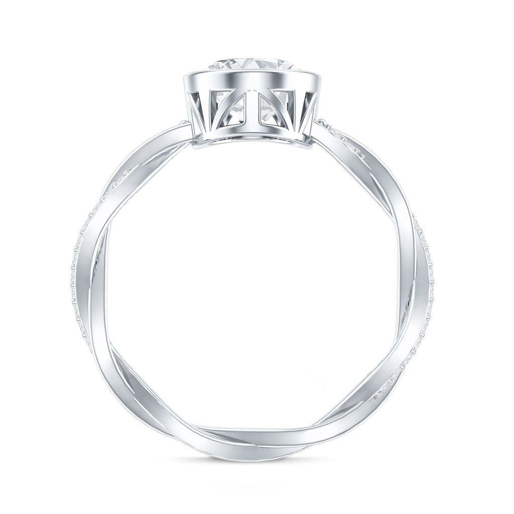 Moissanite Engagement Ring - Oval Cut Bezel Set With Braided Shank Band