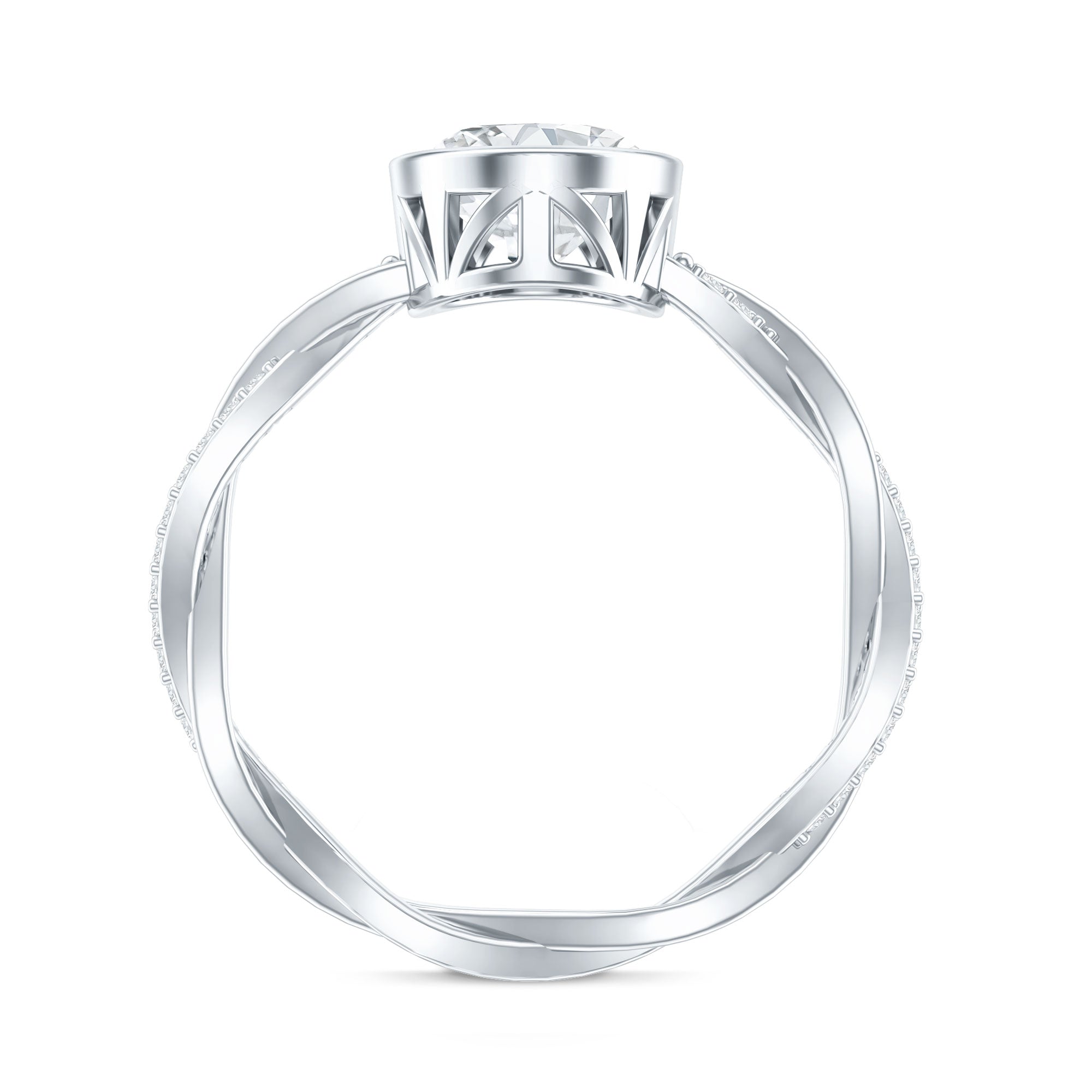 Moissanite Engagement Ring - Oval Cut Bezel Set With Braided Shank Band