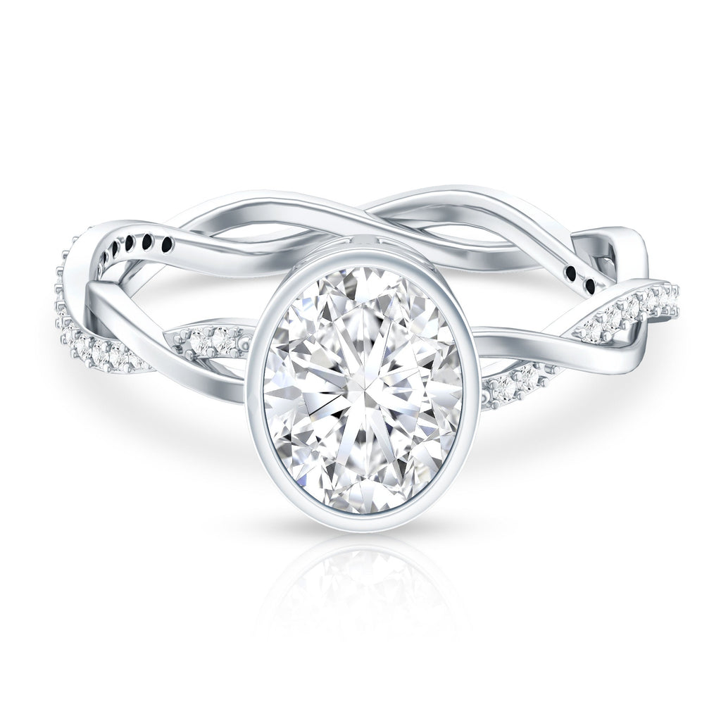 Moissanite Engagement Ring - Oval Cut Bezel Set With Braided Shank Band