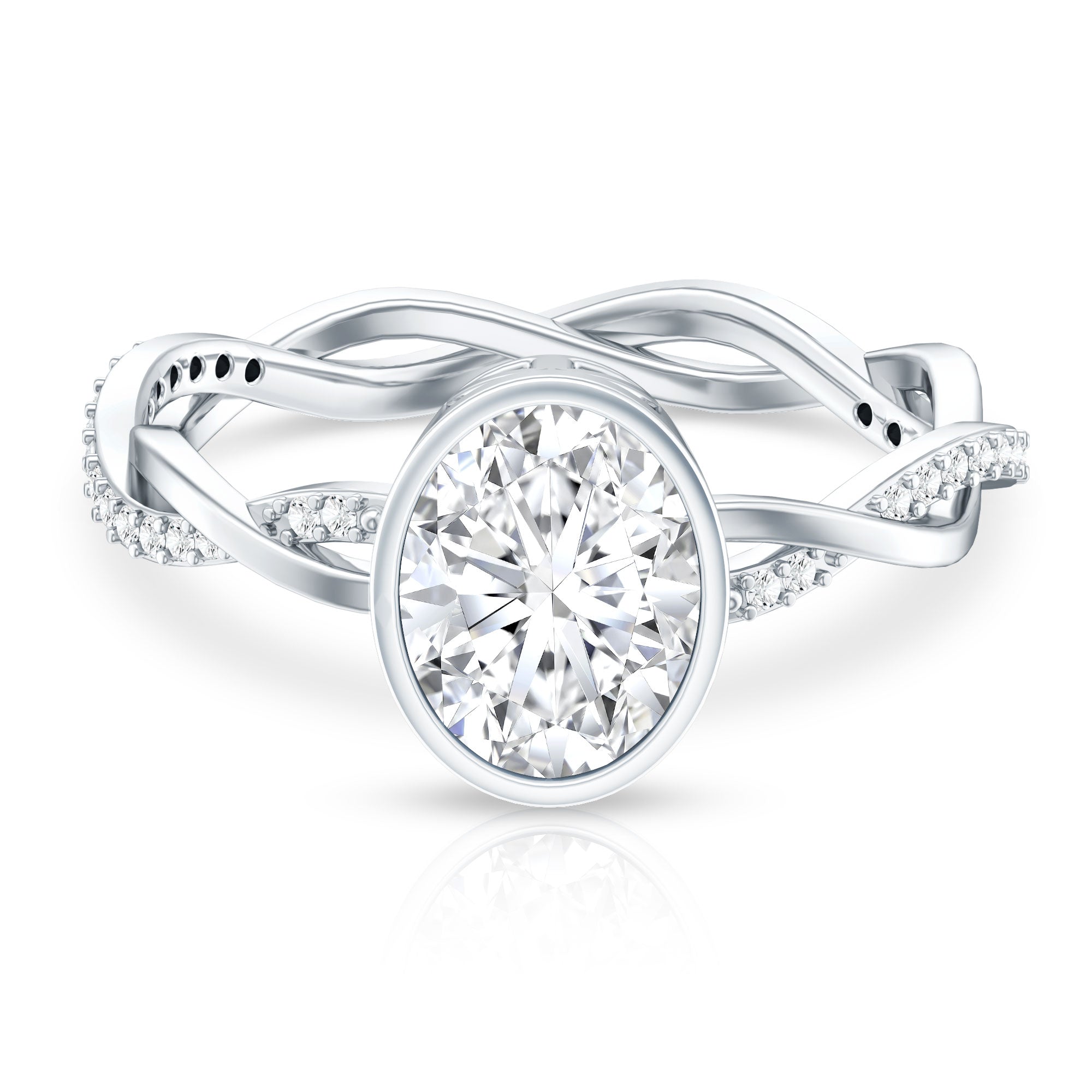 Moissanite Engagement Ring - Oval Cut Bezel Set With Braided Shank Band