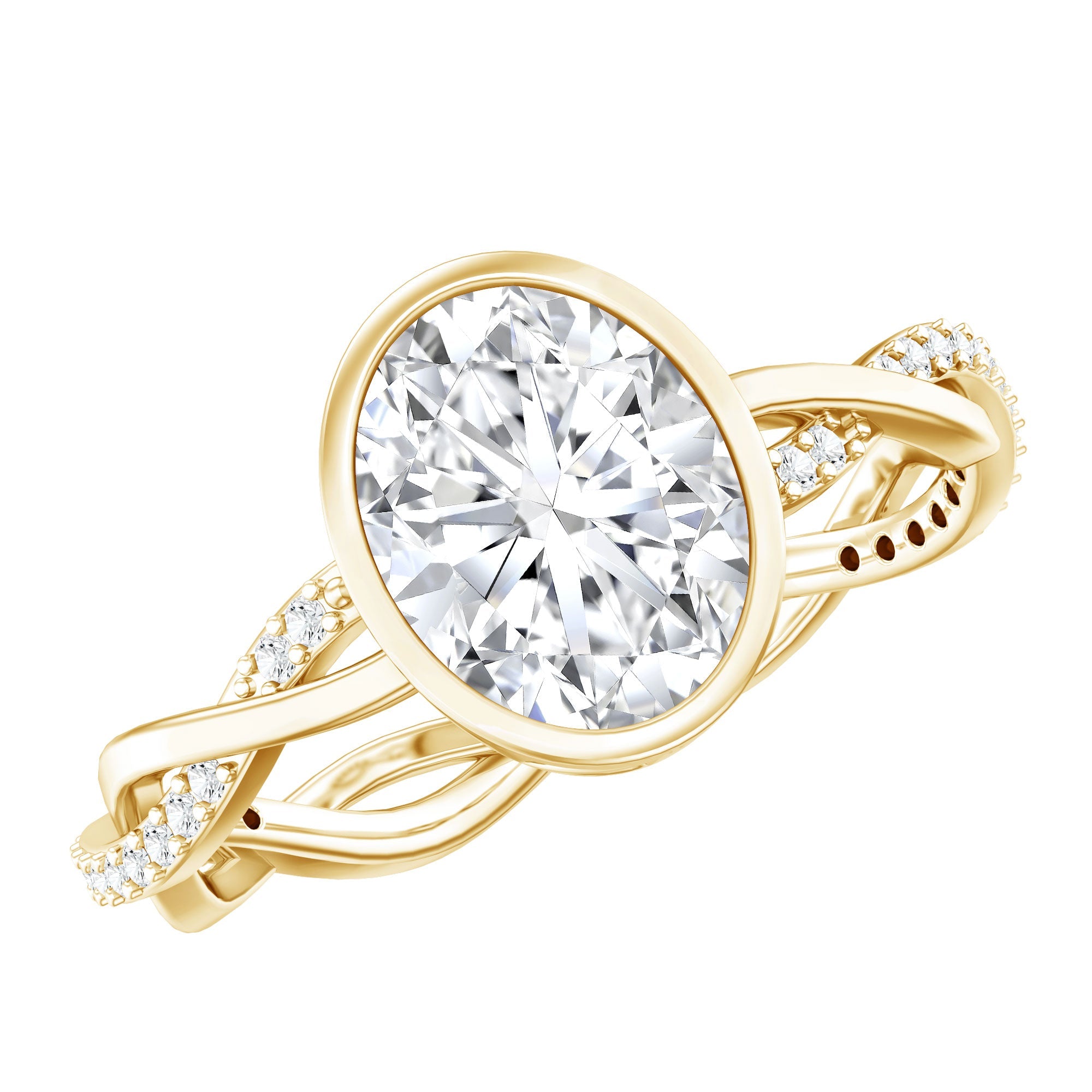 Moissanite Engagement Ring - Oval Cut Bezel Set With Braided Shank Band