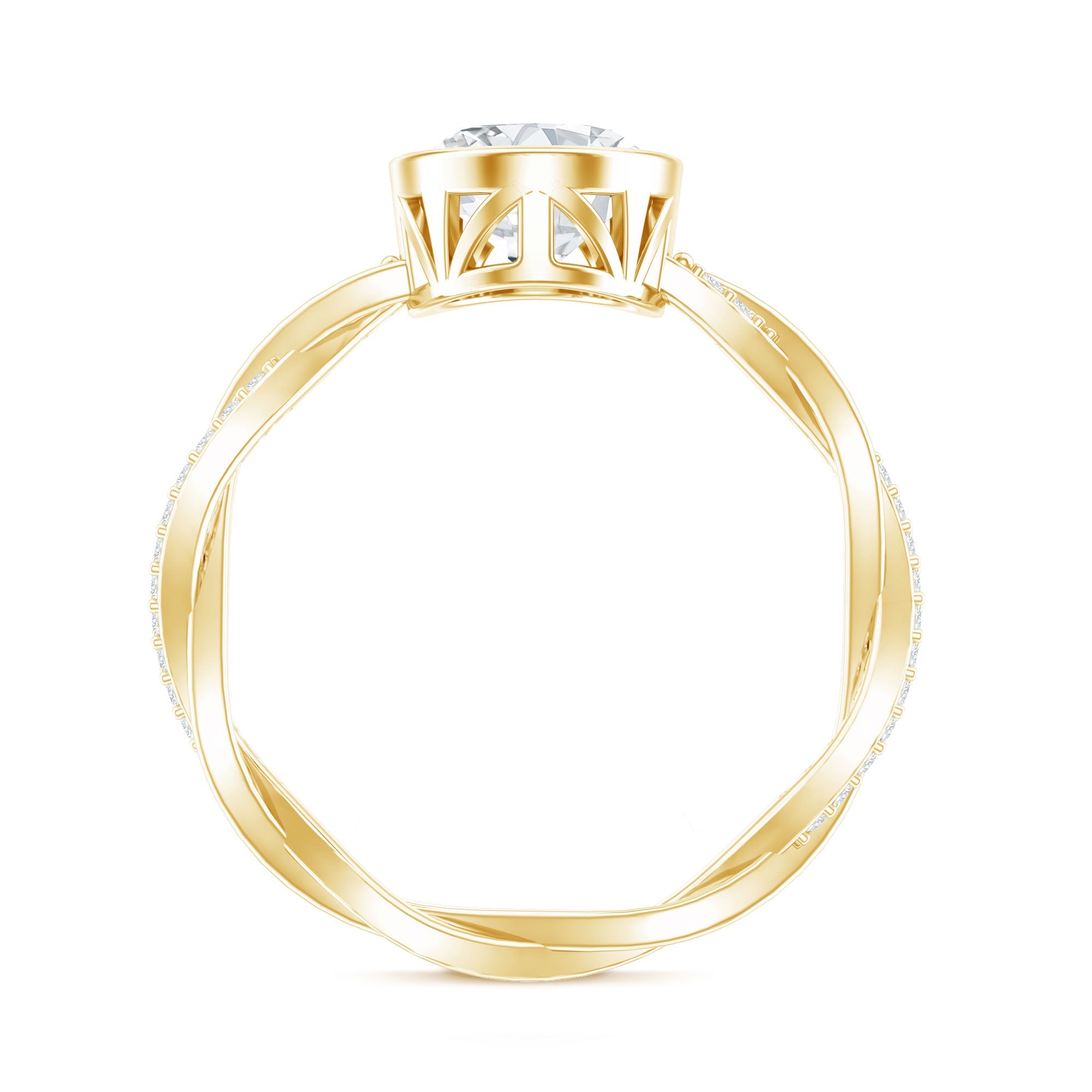 Moissanite Engagement Ring - Oval Cut Bezel Set With Braided Shank Band